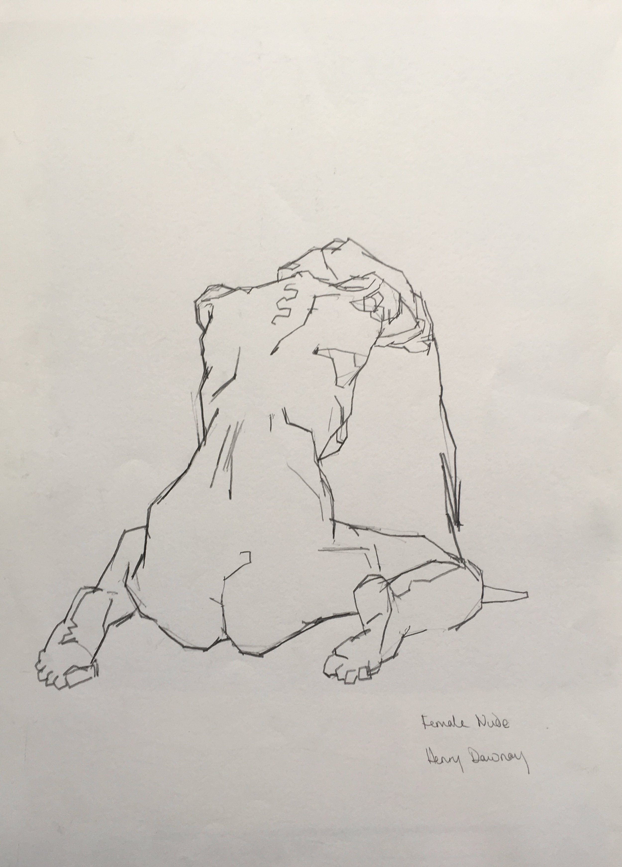 kneeling female nude pencil on paper