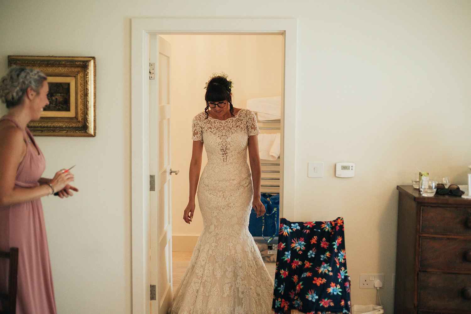 Bride revealing her Wedding dress