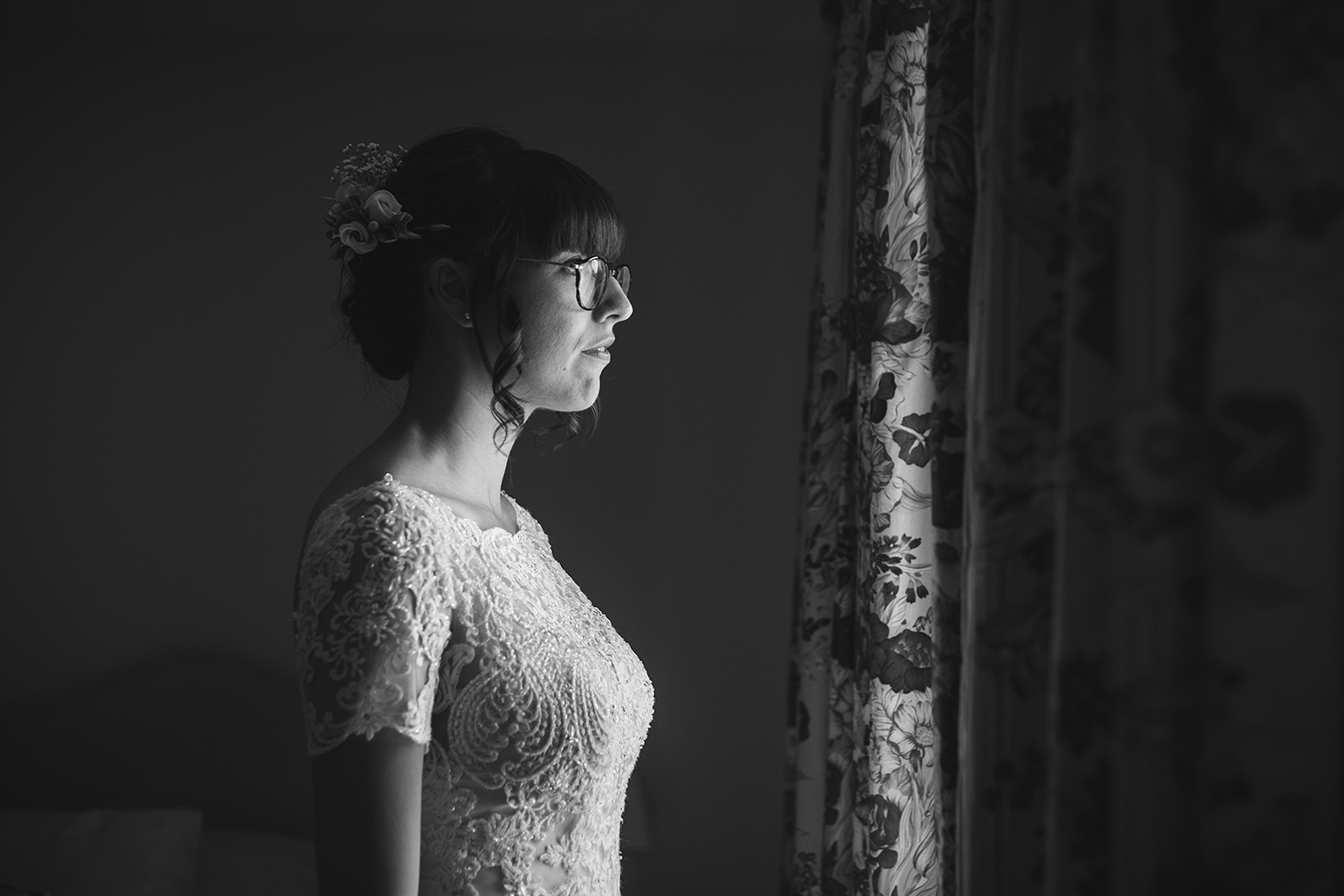 Bride looking out of the window