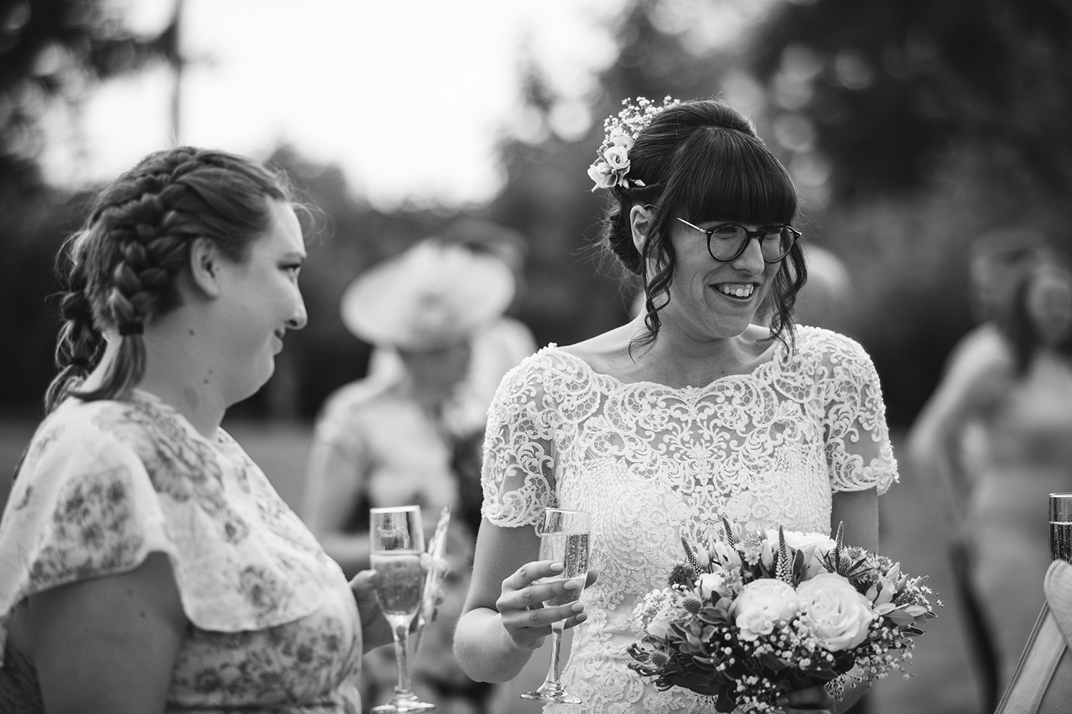 Bride smiling during cocktail hour