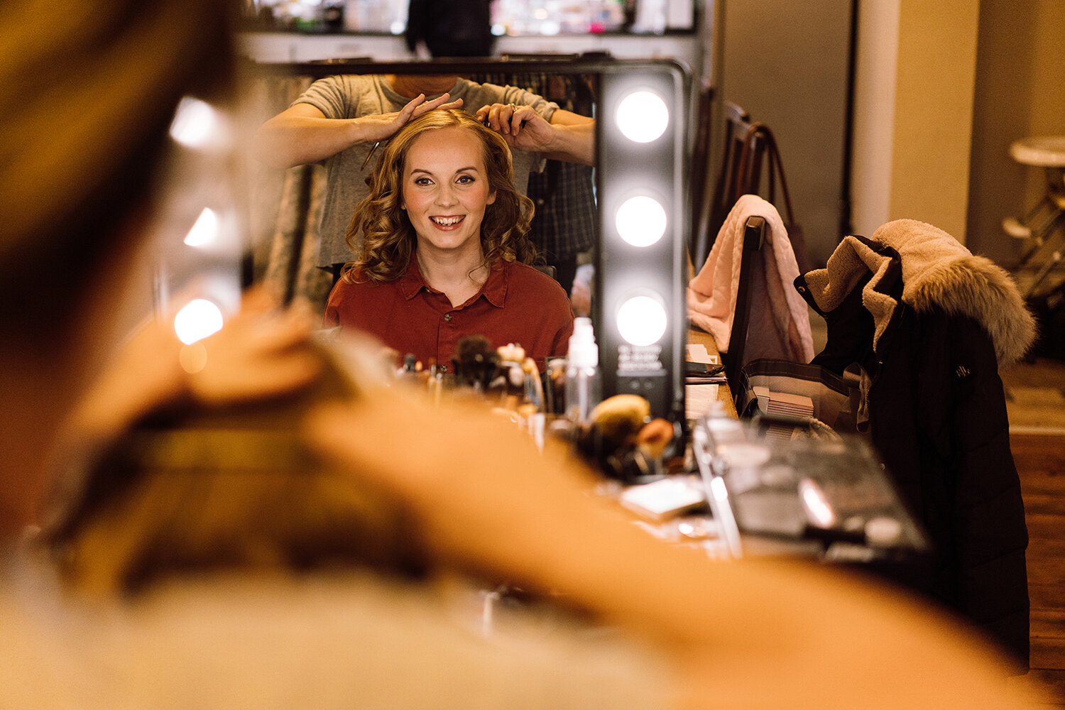 Bridesmaid getting her hair done