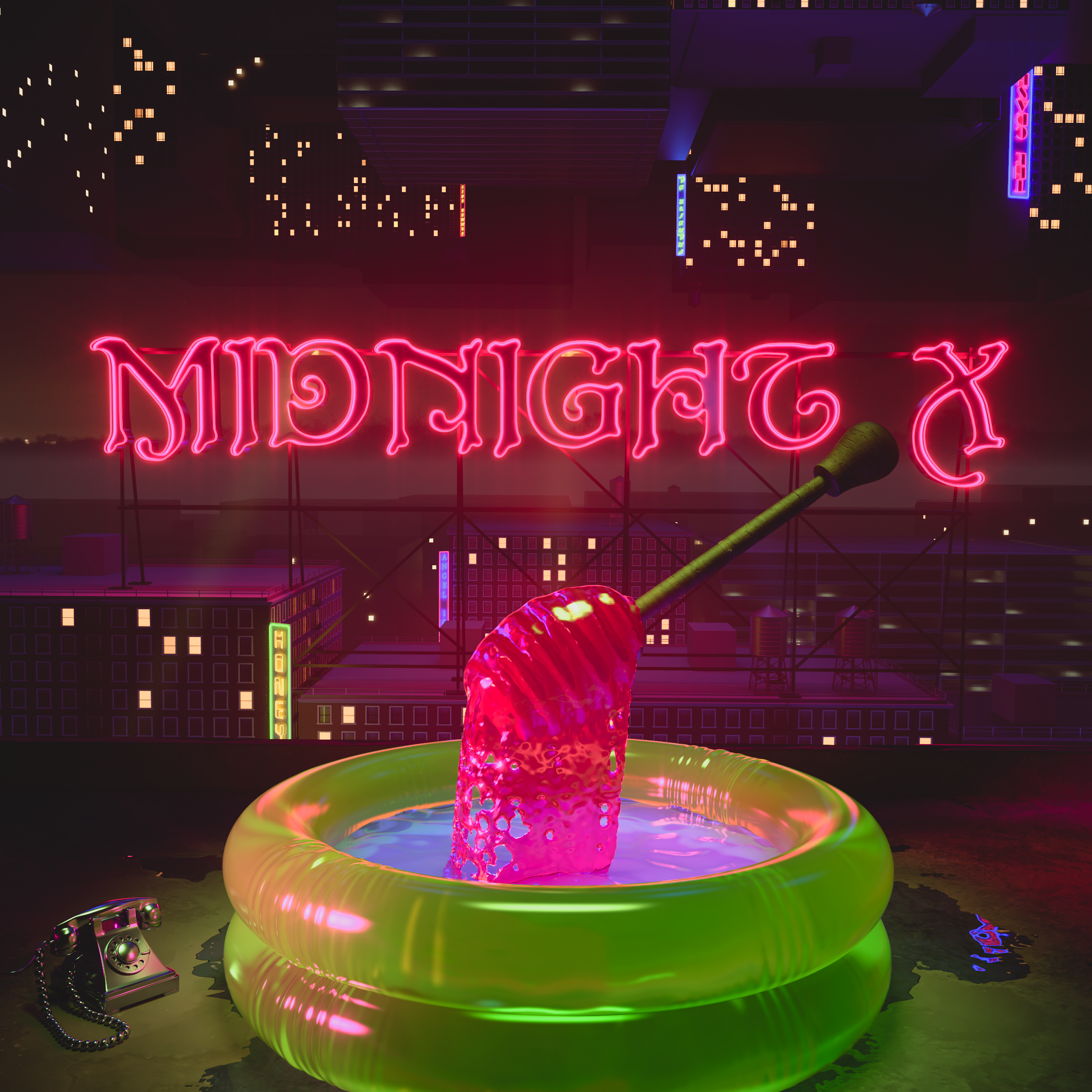 Artwork I made for DISKQ’s latest album “Midnight X“. The Album is about city loneliness, love, addiction and performativity. Created in C4D, Rendered in Redshift and edited in Lightroom.