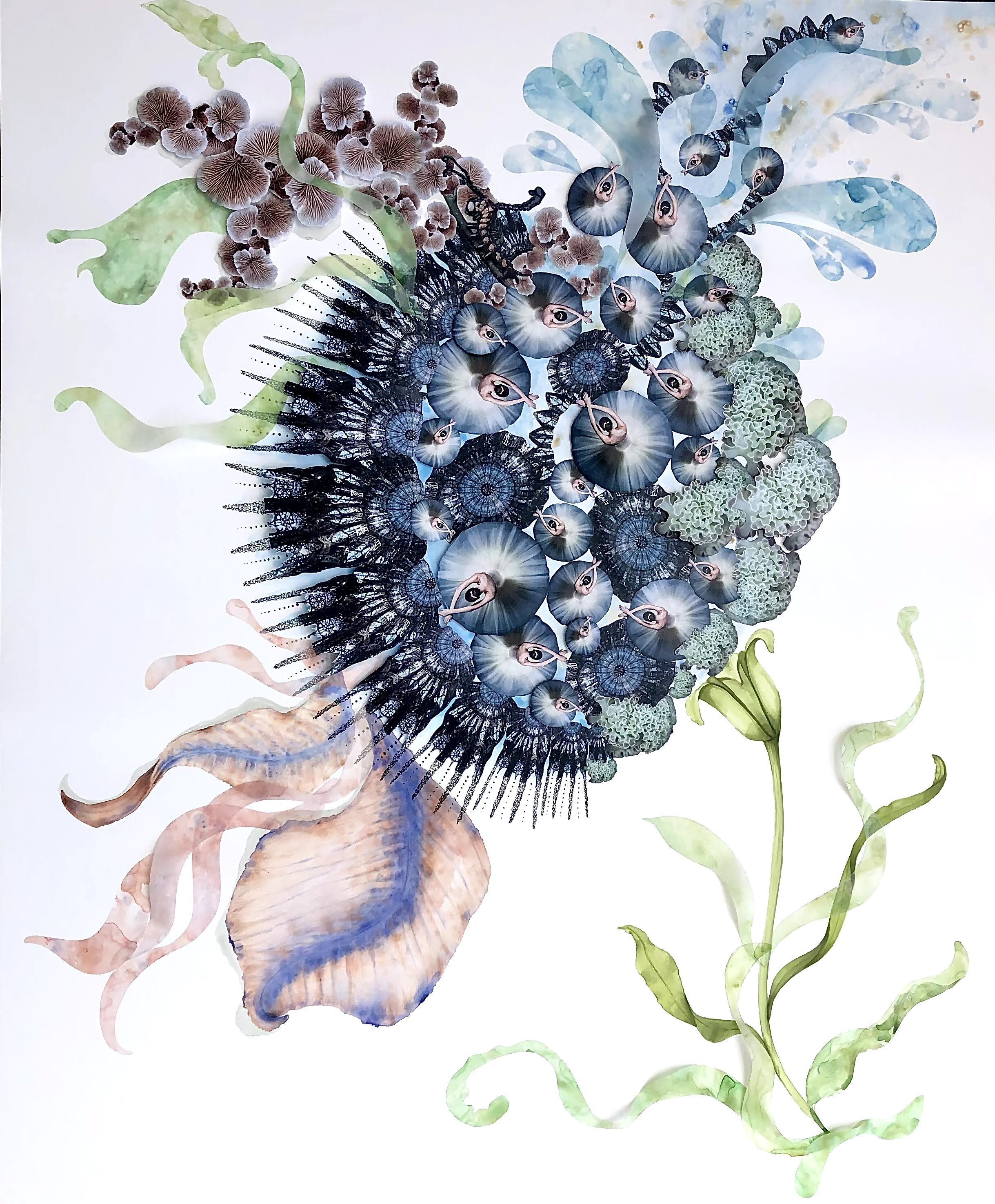 Patricia Rebello | Natureza Resiliente | 2021 | Colagem, recortes em alturas diferentes, lápis de cor, aquarela e desenho a nanquim | 110x 90cm