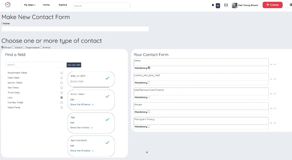 add existing field to a contact form.gif