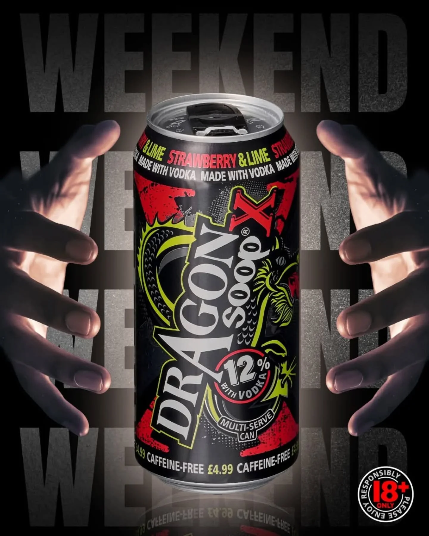 Grab yourself a caffeine-free Dragon Soop❌ 

✅ MADE WITH VODKA 
✅ CAFFEINE FREE 
✅ 12% ABV 
✅ MULTI-SERVE CAN 
✅ CHILL &amp; RESEAL 

18+ only. Please enjoy #DragonSoopX responsibly