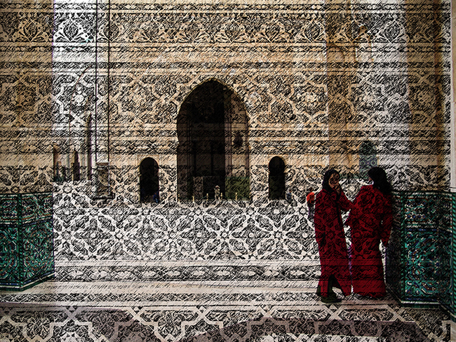 Mosque and Girls in Red, 2016 Intervened digital photography 22.5 x 29.5 cm