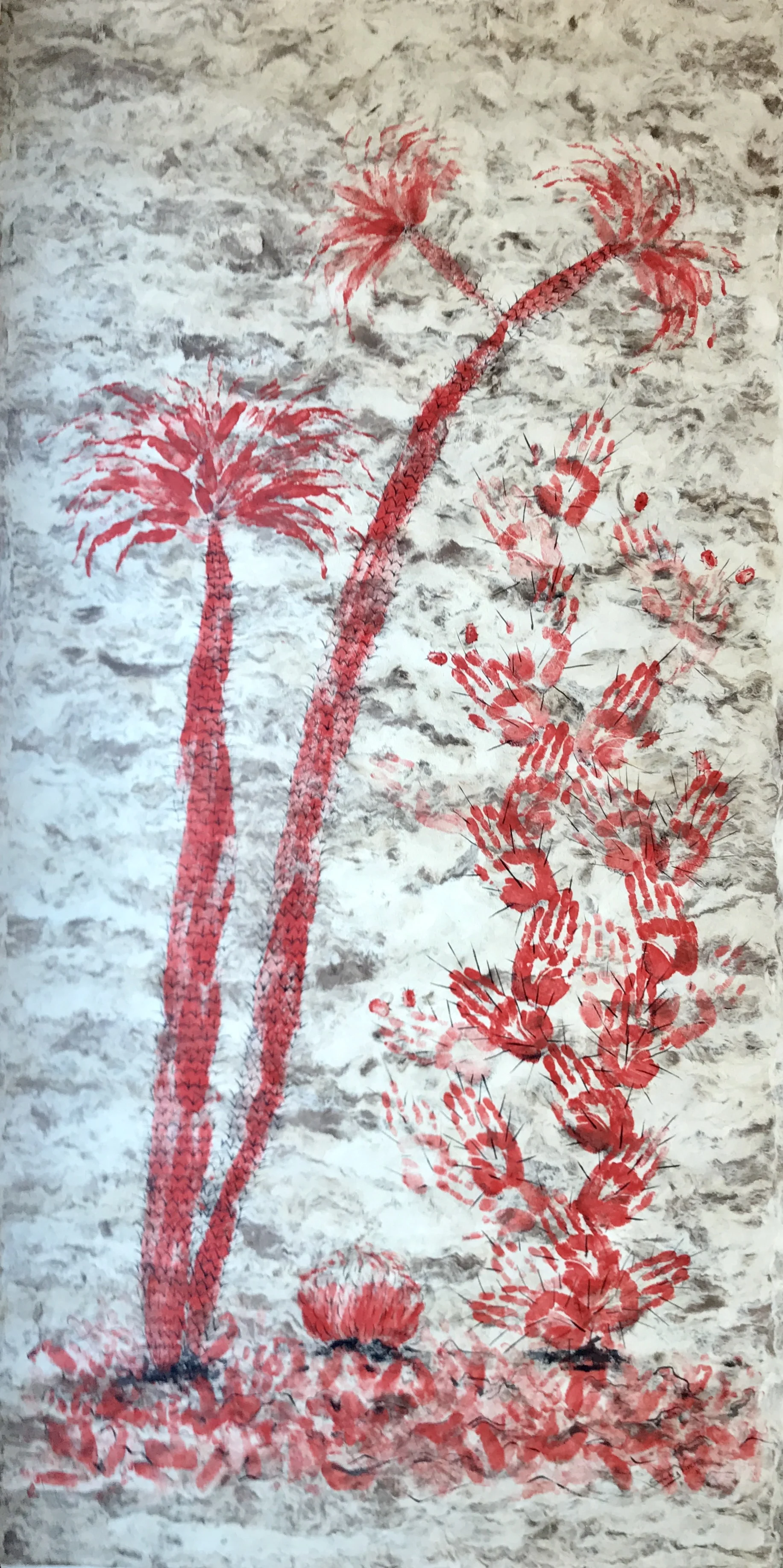 Copil II , 2017 Estampado corporal con pintura acrílica sobre papel amate 241 x 120 cm