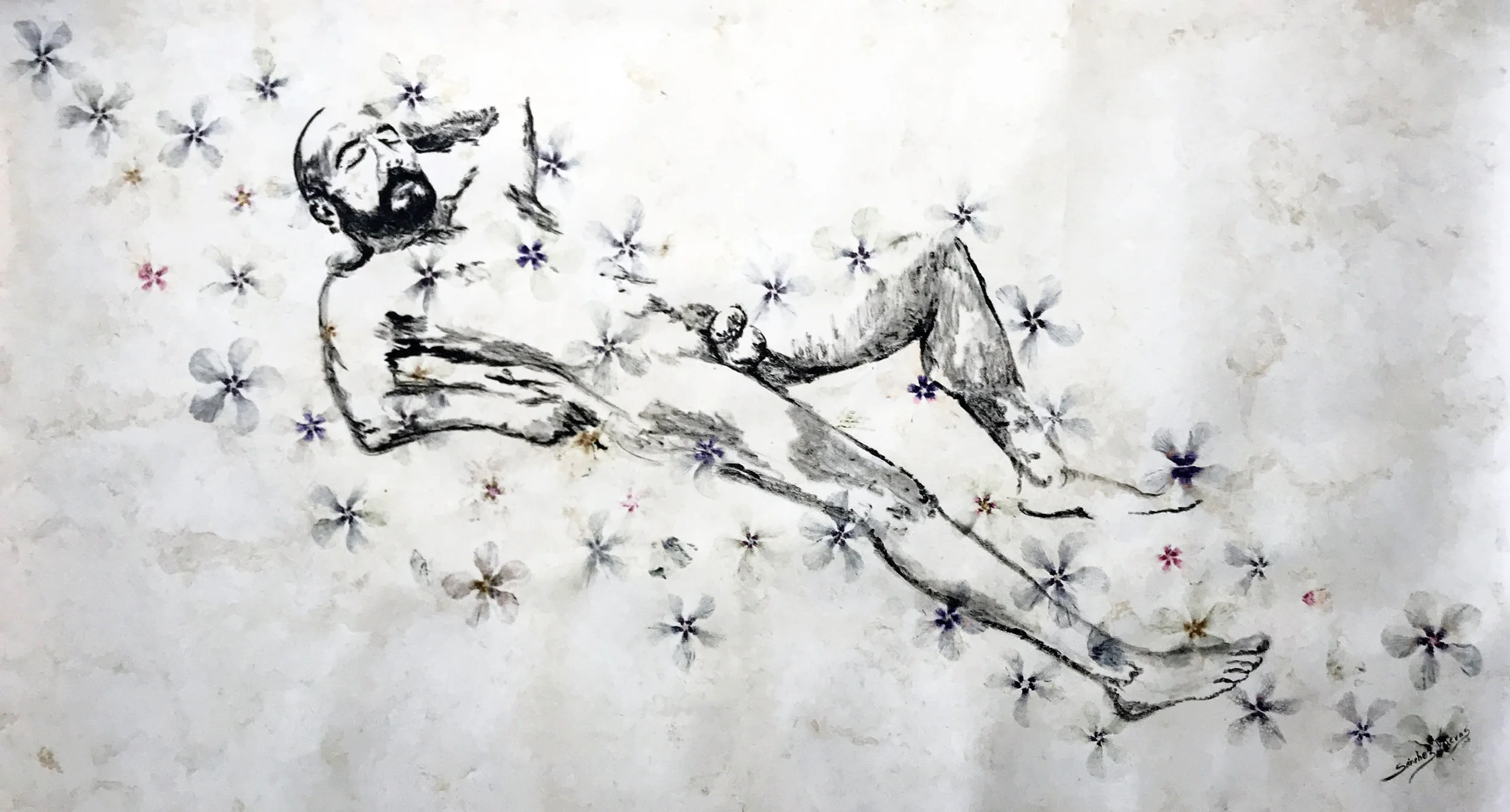 Primitive, 2018 Floral pigments on handmade amate paper 120 x 220 cm
