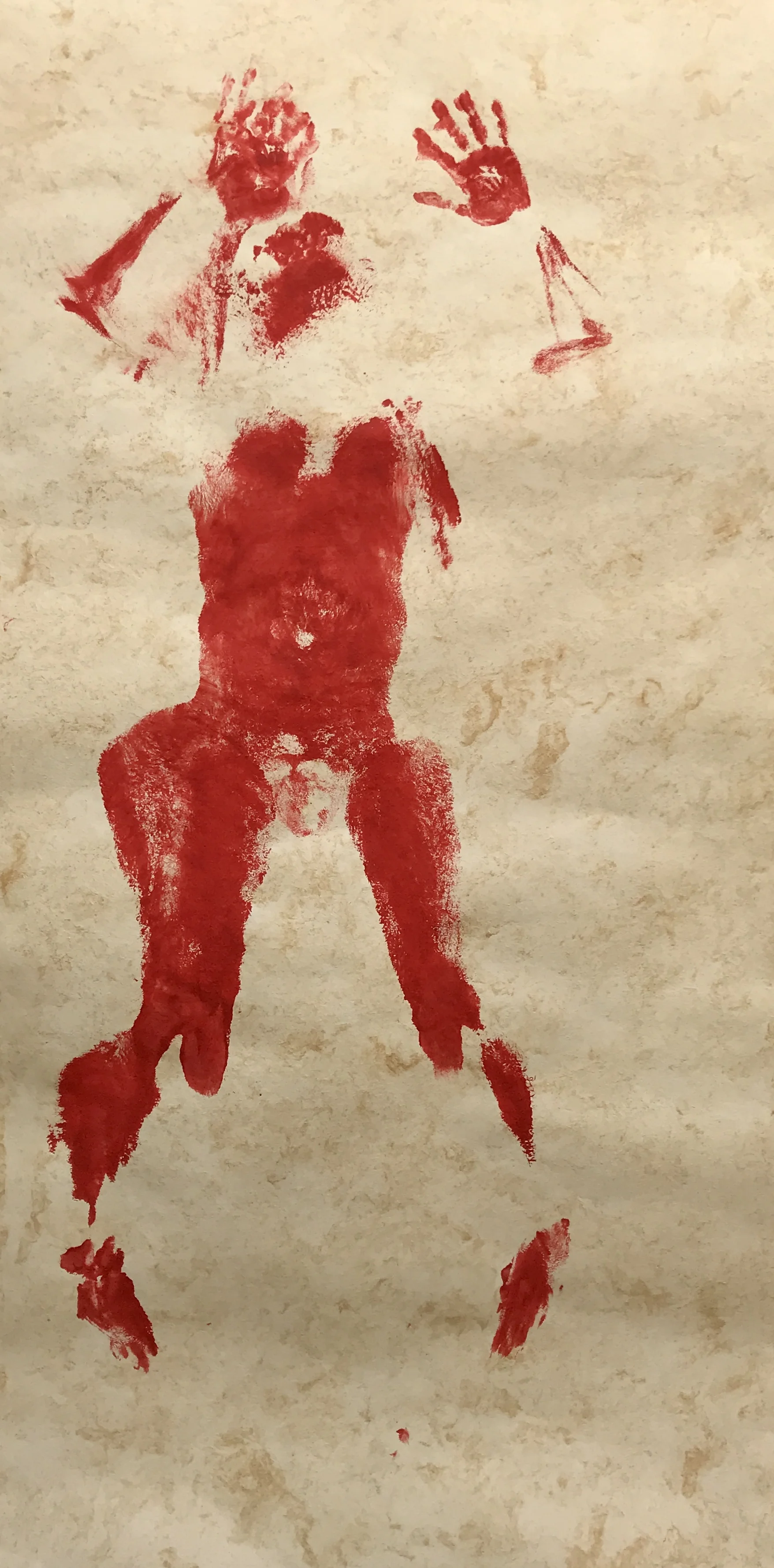 2017 Body print with acrylic paint on amate paper 244 x 122 cm