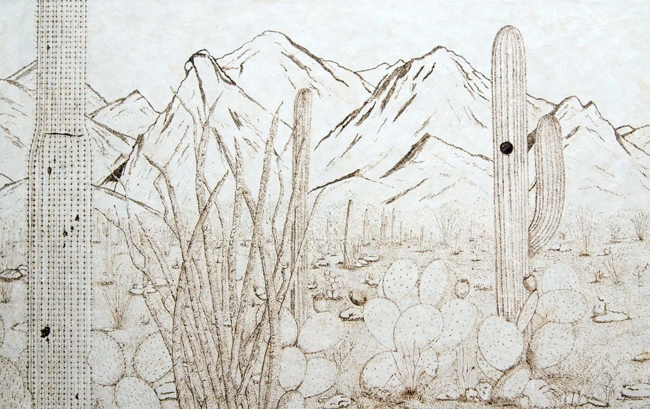 Northwest Beauty, 2015 Mixed technique: calligraphy in pyrography on handmade amate paper 122 x 190 cm