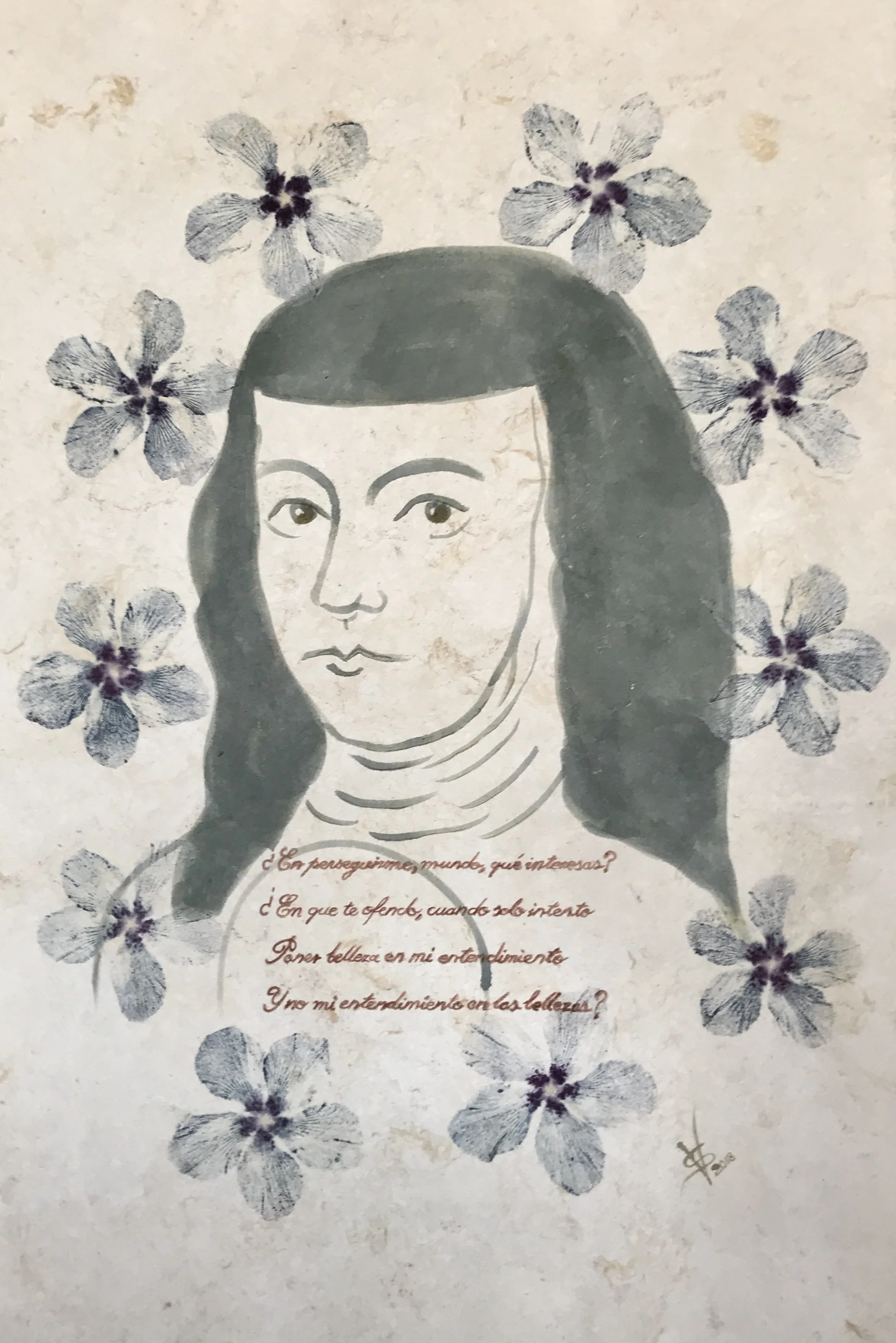 Sor Juana, 2018 Floral pigments on handmade amate paper 90 x 60 cm