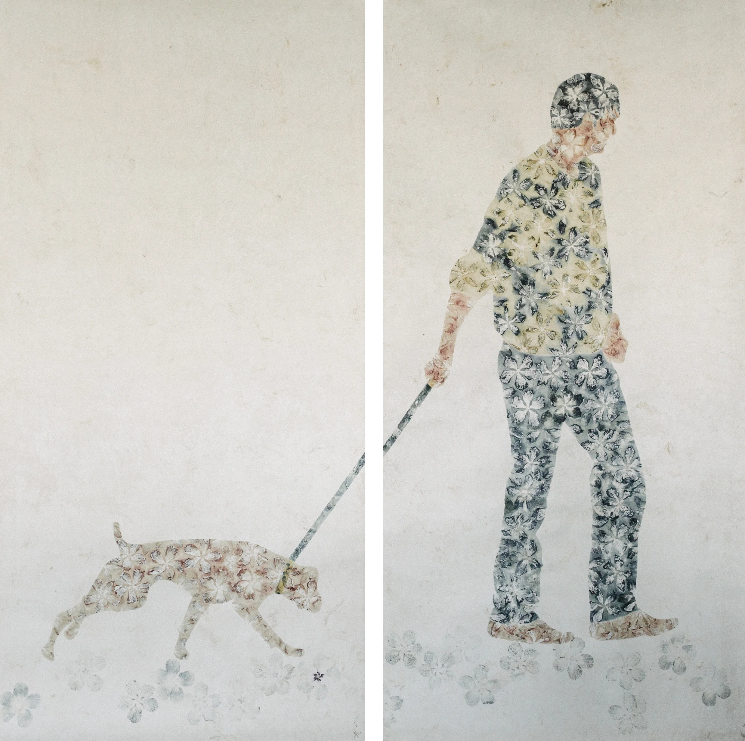 Volker y Max Impresión con Pigmentos Florales sobre Papel Amate de Fabricación Artesanal 240 x 120 cm c/u