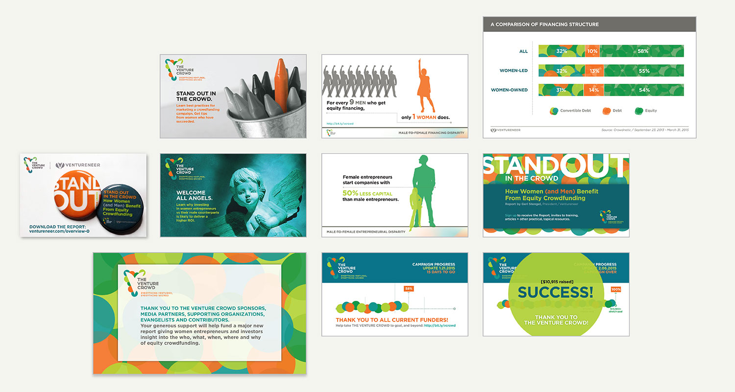 Digital and print marketing materials included social media plaques with stats and campaign progress.