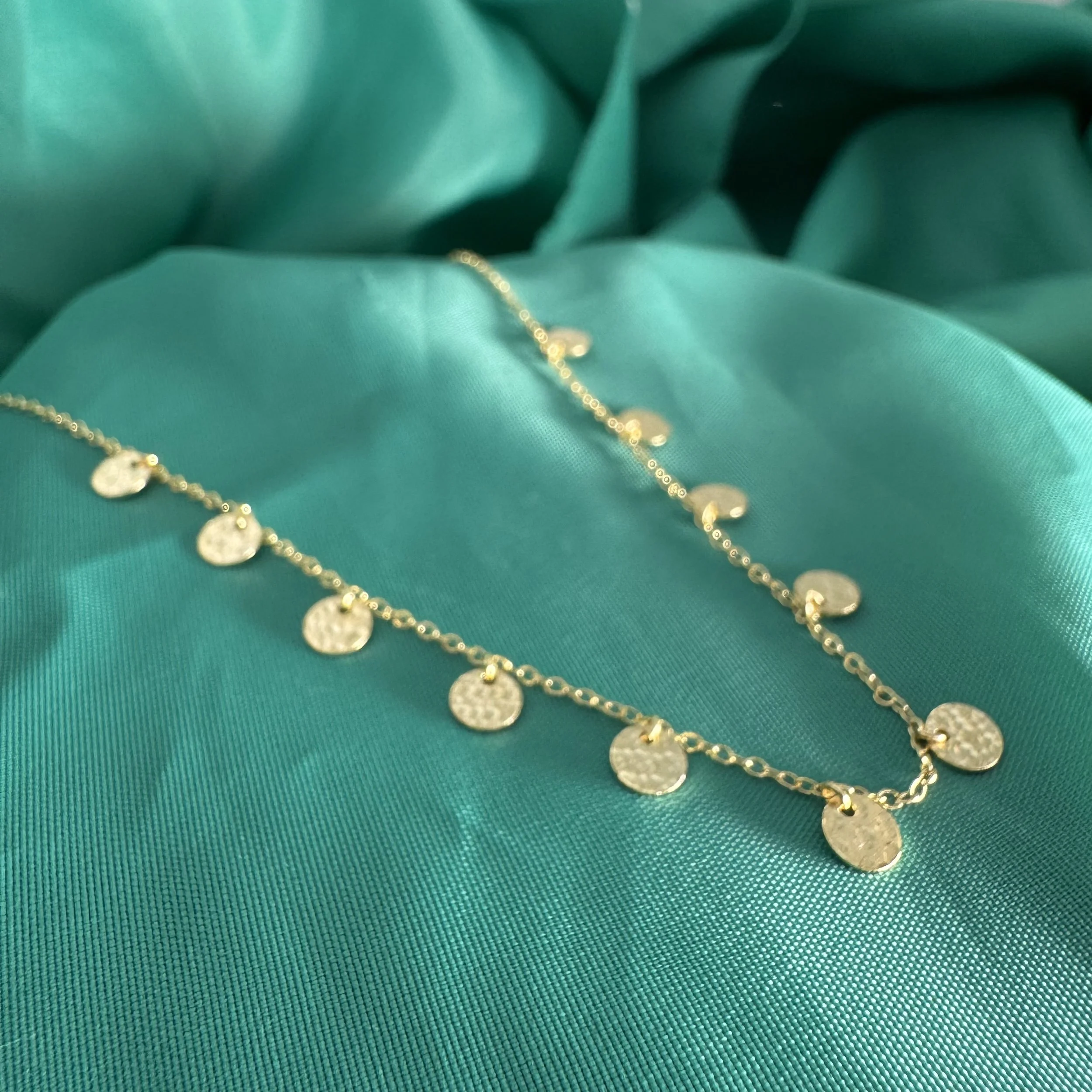 Golden Textured Disc Necklace