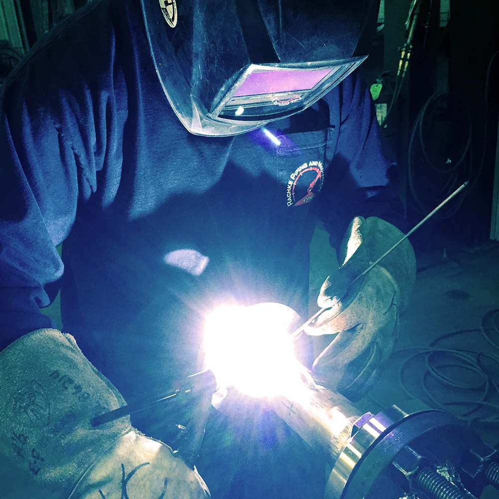 TIG (Tungsten Inert Gas) is used to weld steel, stainless steel, steel alloys, and titanium alloys. TIG uses a gas called Argon to shield the welding arc on the work surface to create a clean, high quality weld.