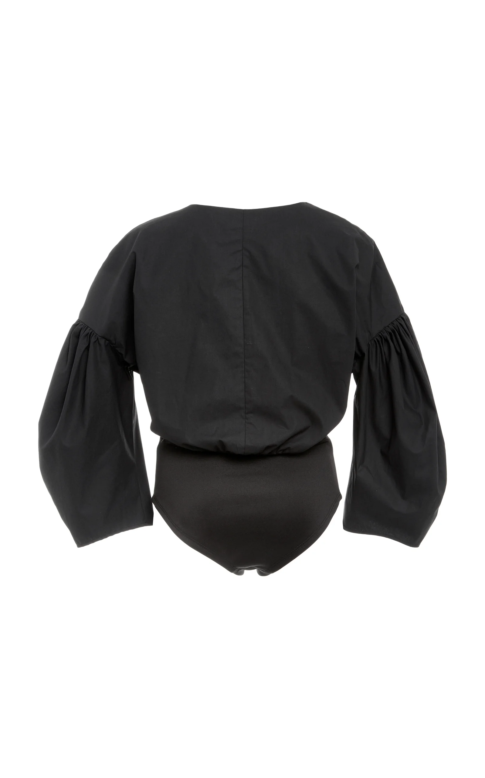 Back view of black long sleeve v neck top