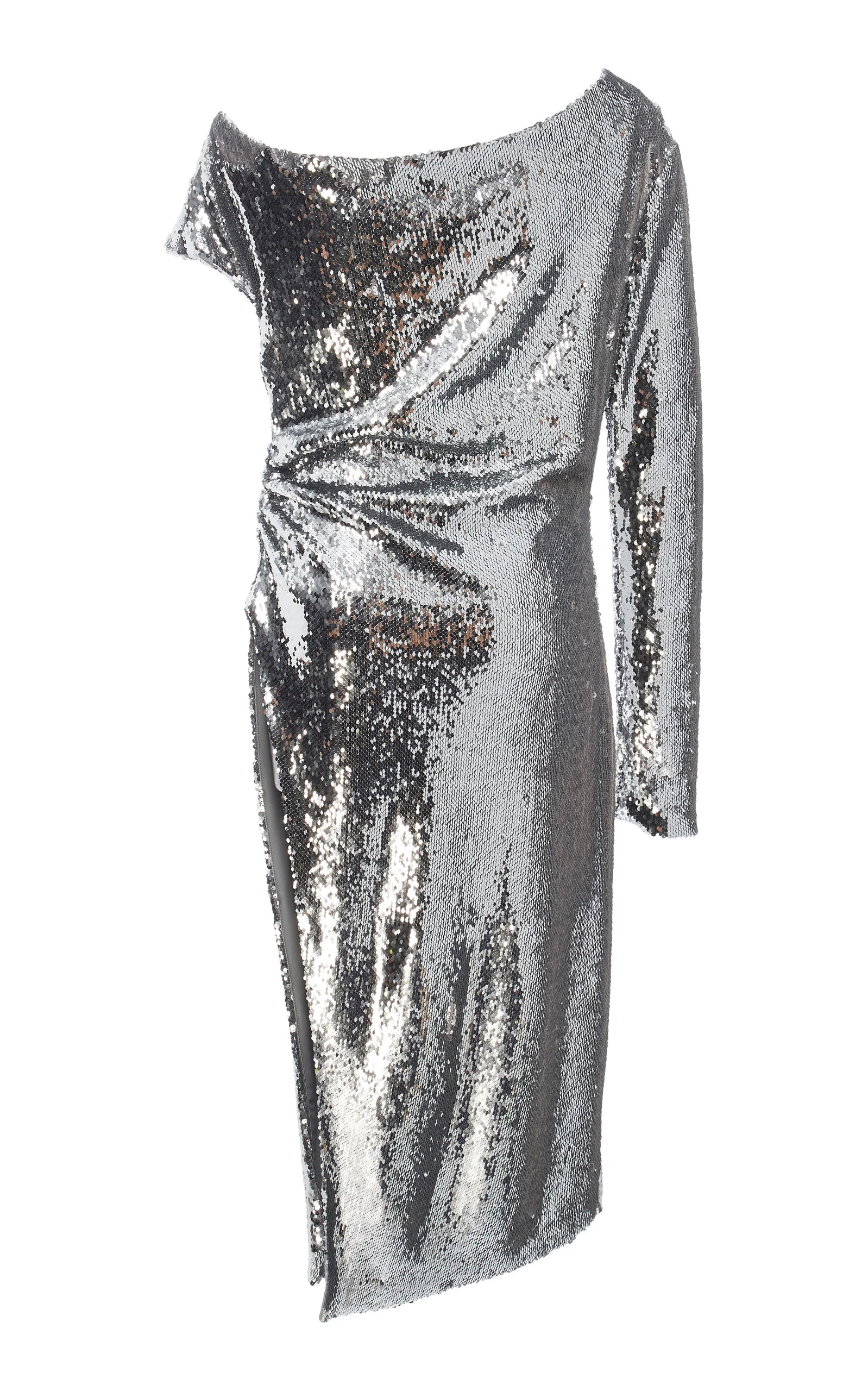 Back view of sequin one sleeve top