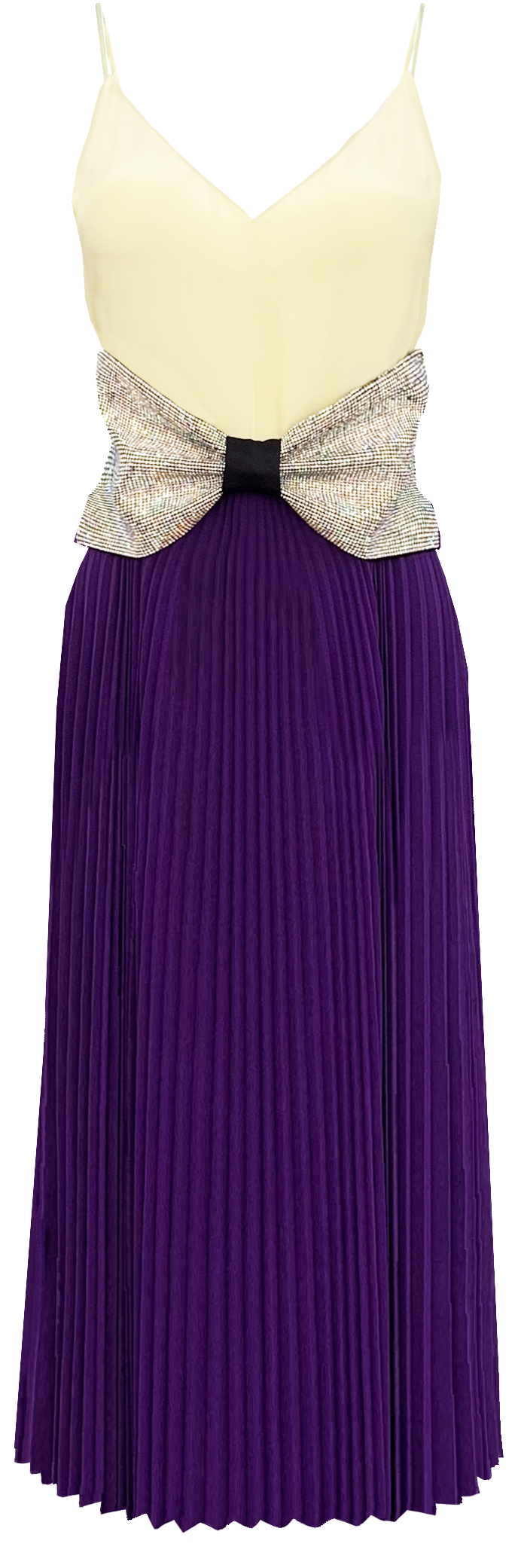 Front of dress with crepe bodice and chiffon skirt bottom