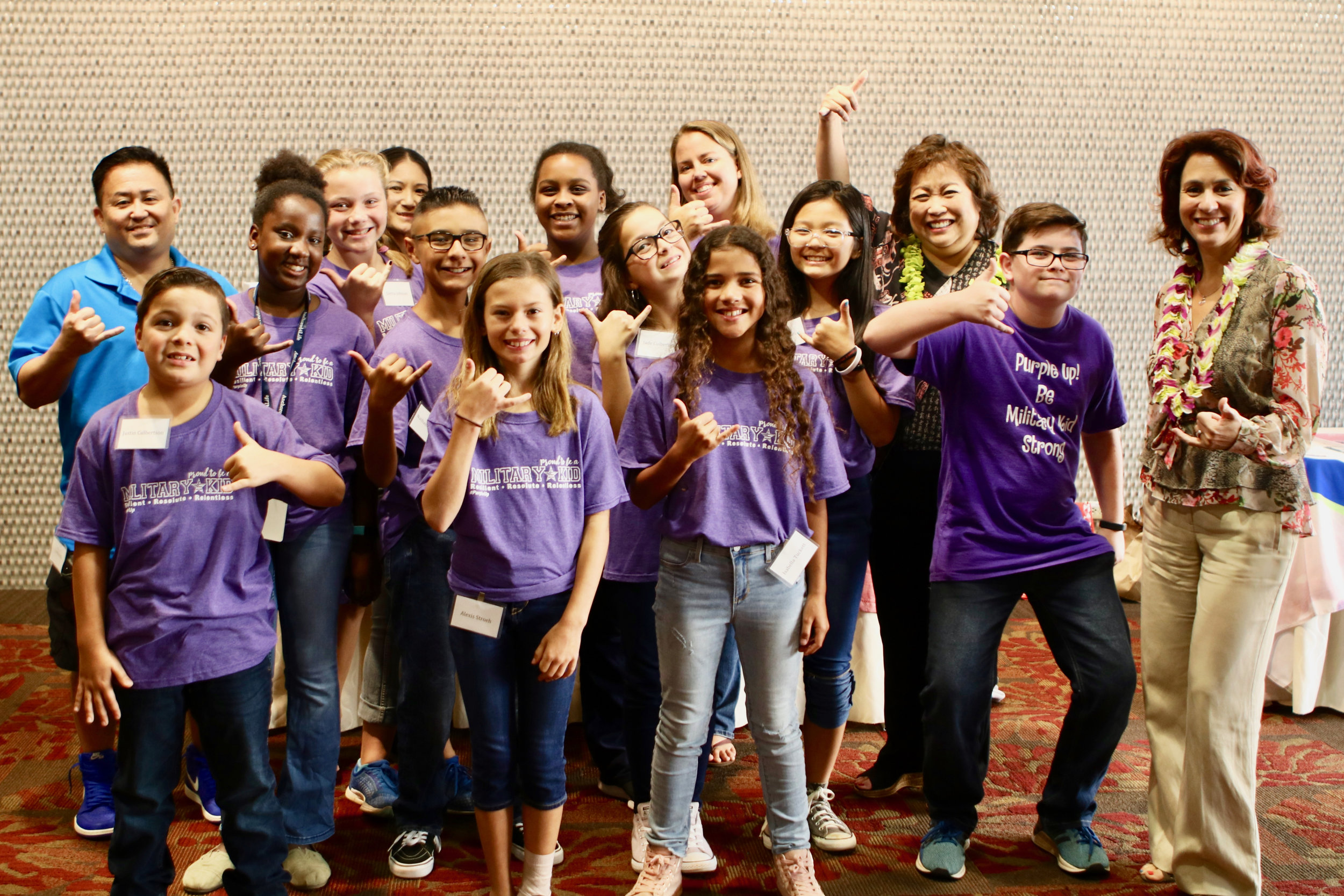 Superintendent Dr. Christina Kishimoto with students from Pearl Harbor Kai Elementary School. This year, they had a resource table!