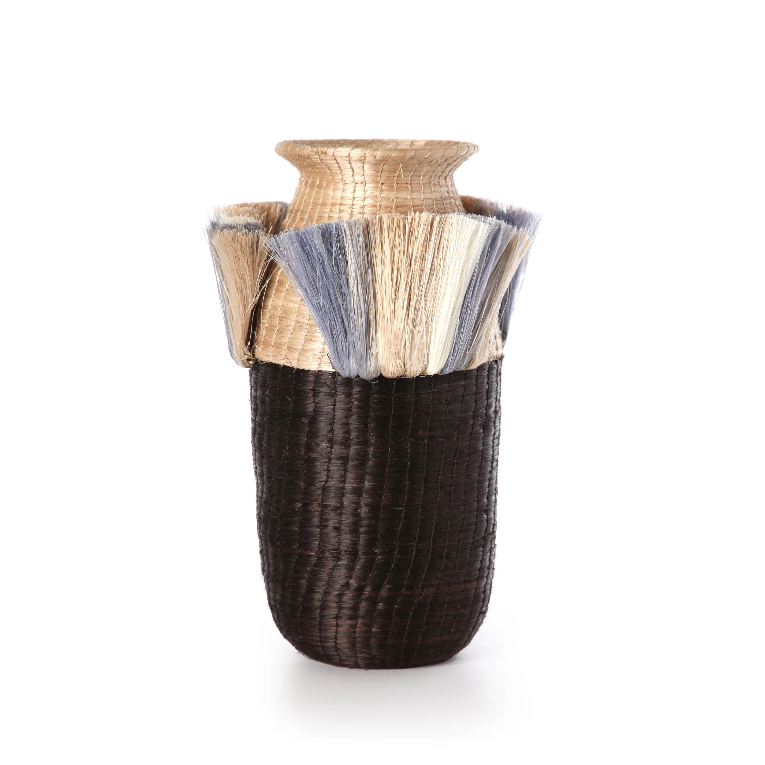 fanned out small tall vase flax / chocolate + smoke fans
