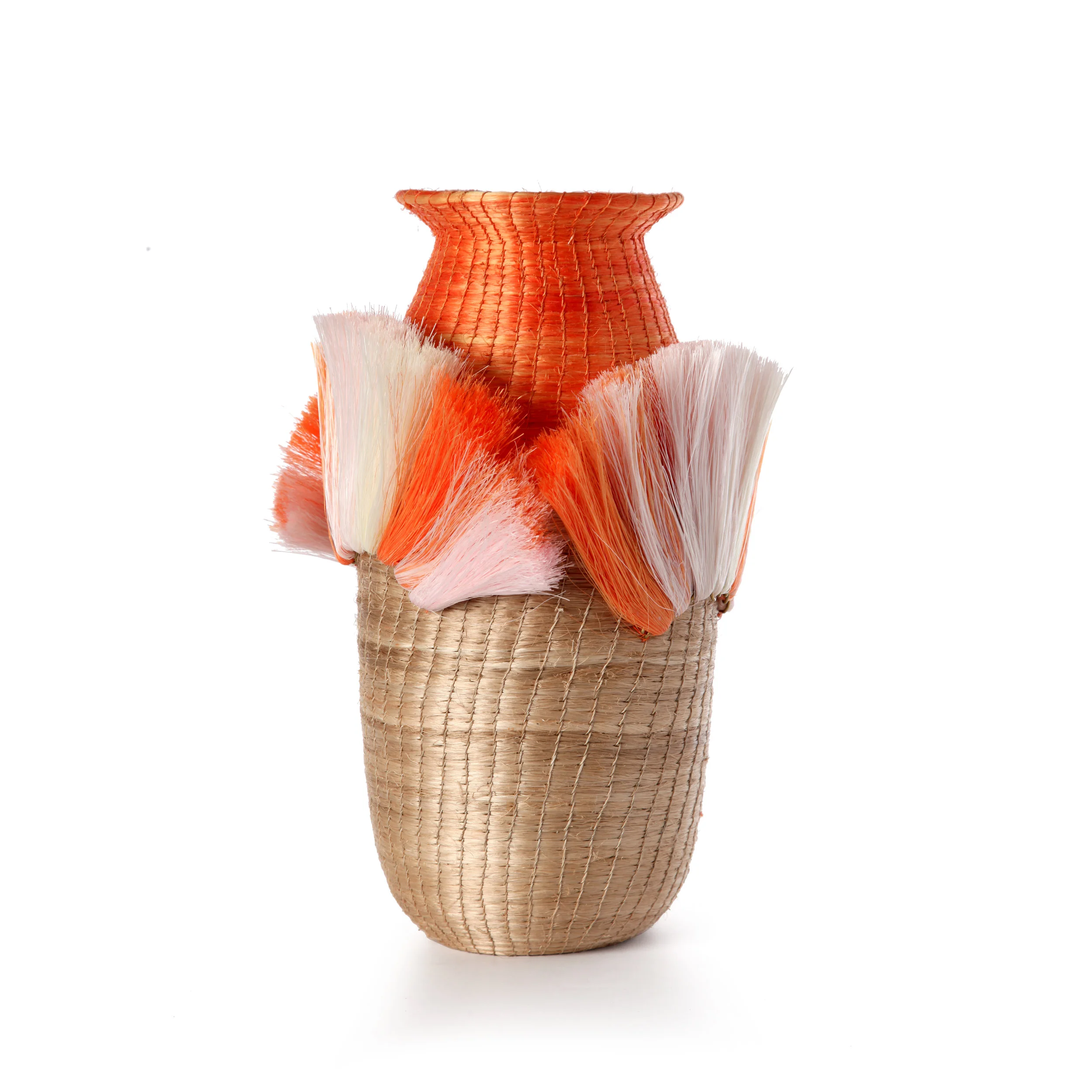 fanned out small tall vase papaya/flax + blush fans