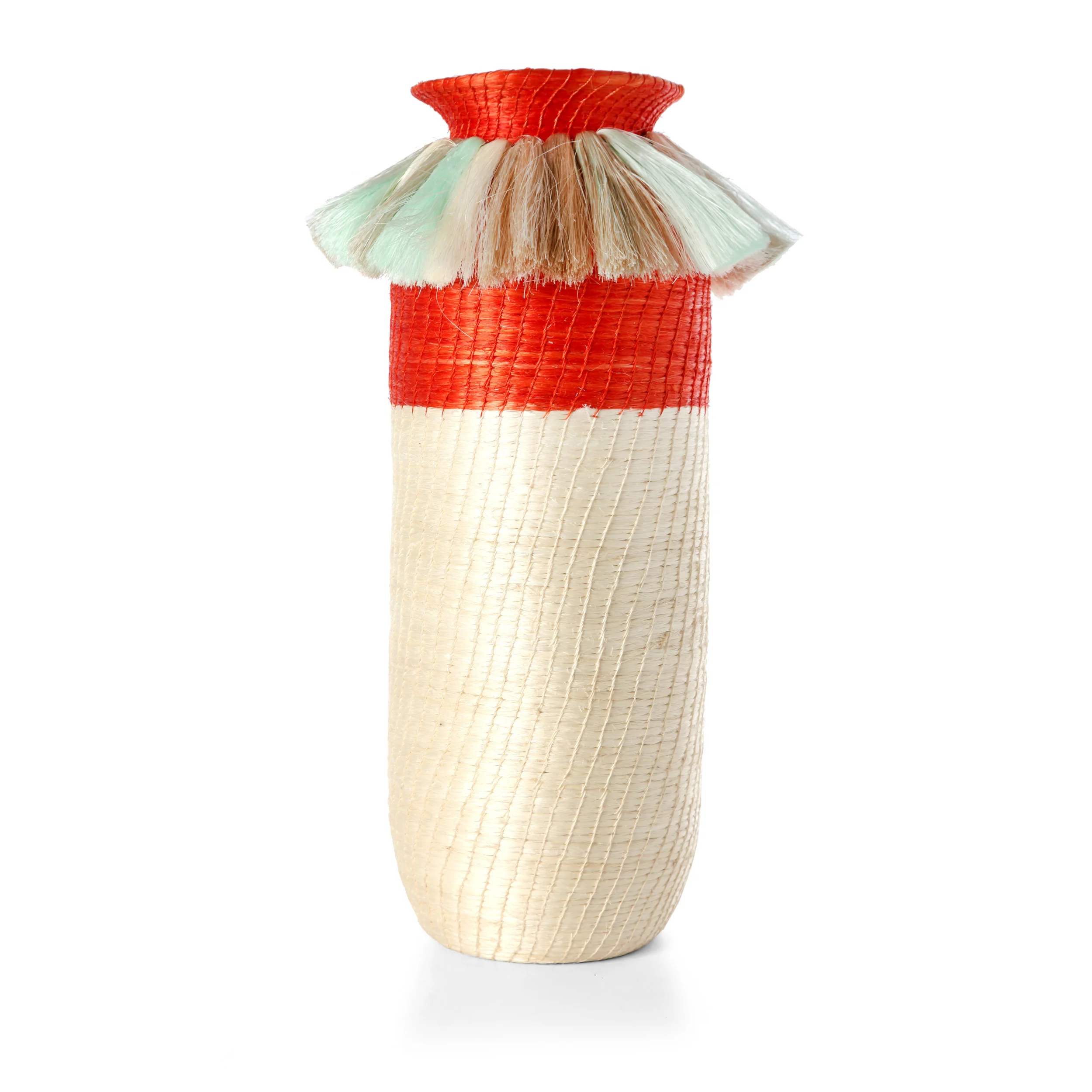 fanned out large tall vase tangerine/cream + mint fans