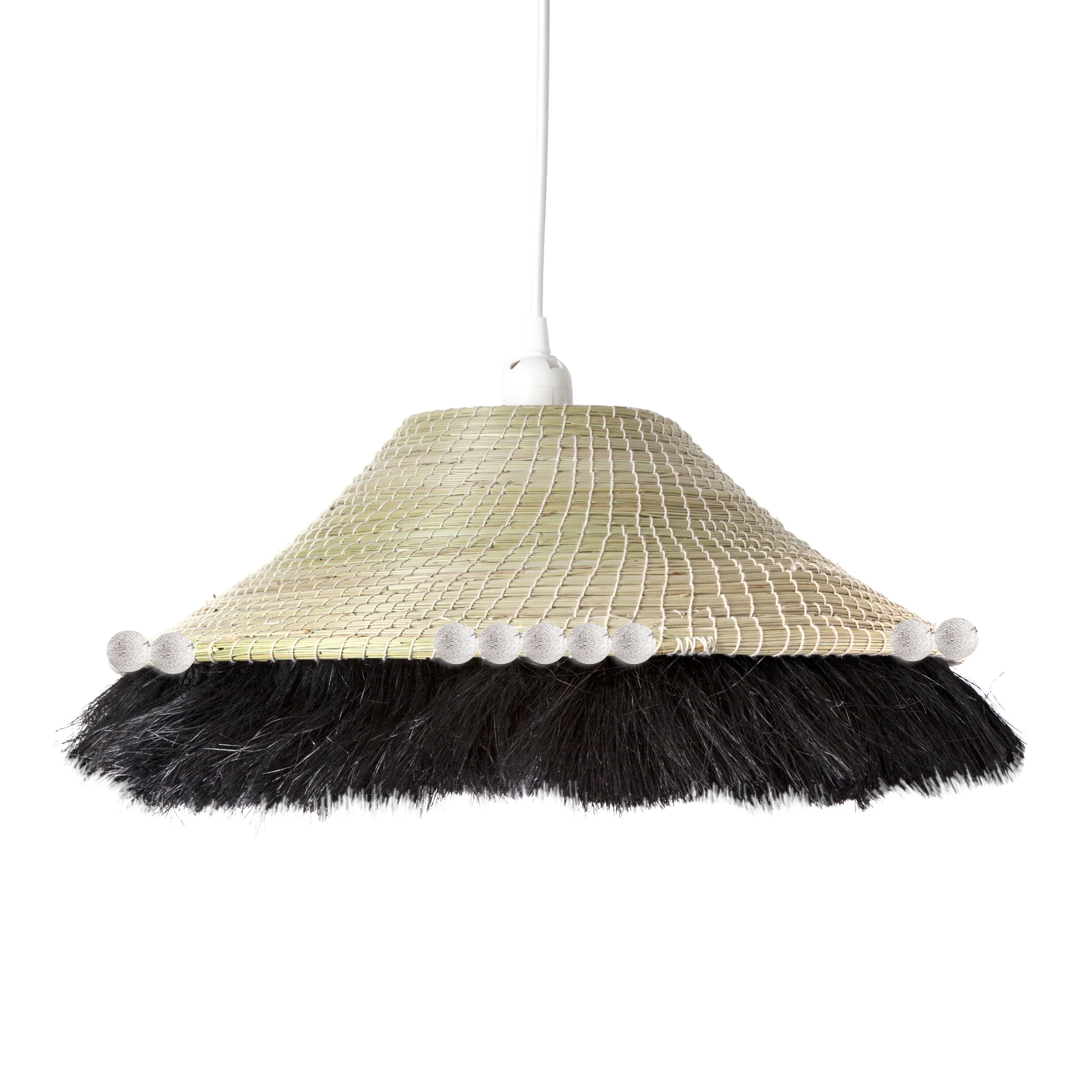fringe + berry pendant shade natural/black + cream