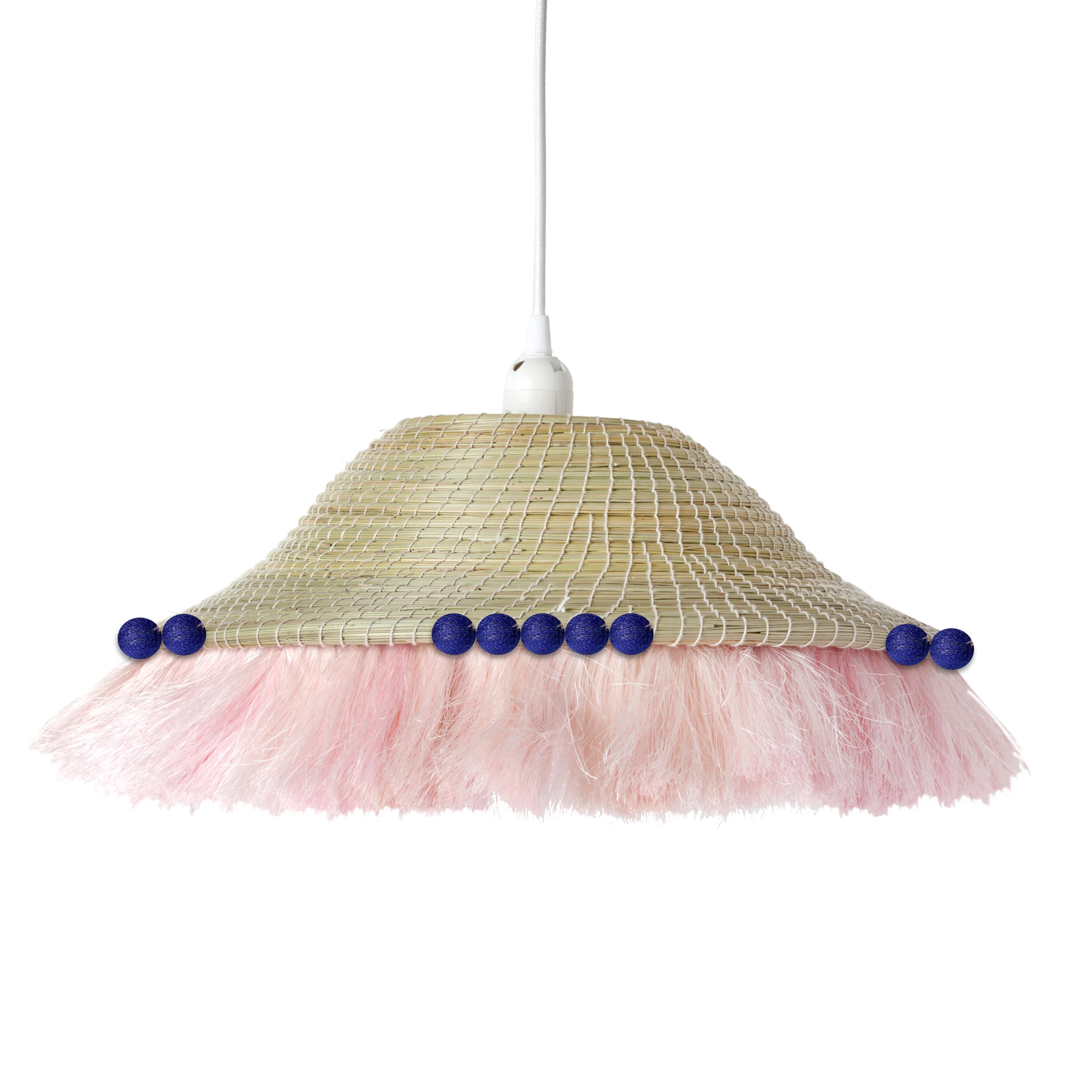 fringe + berry pendant shade natural/blush + cobalt