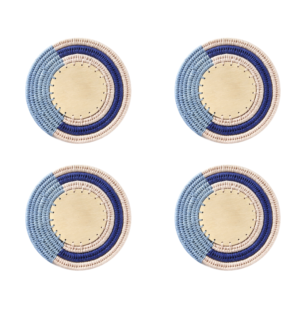 round stripe coasters denim/blush + cobalt (set of 4)