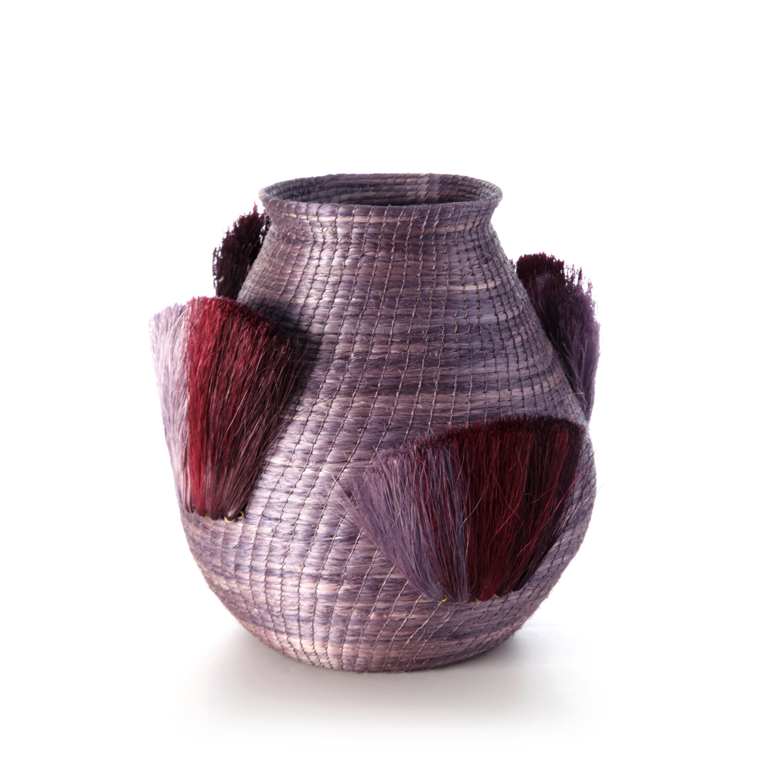 fanned out small bulbous vase  lilac + lilac fans