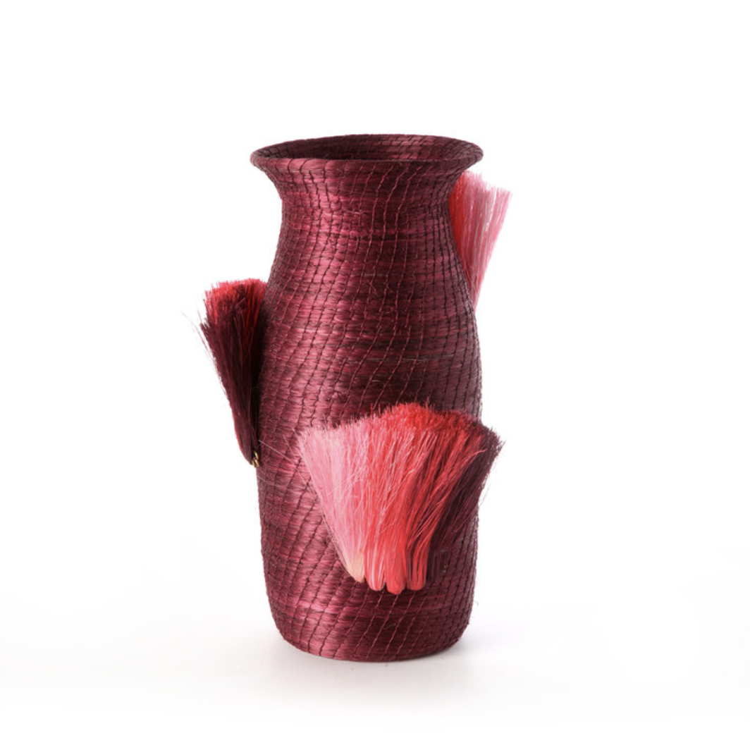 fanned out small tall vase   plum + peony fans