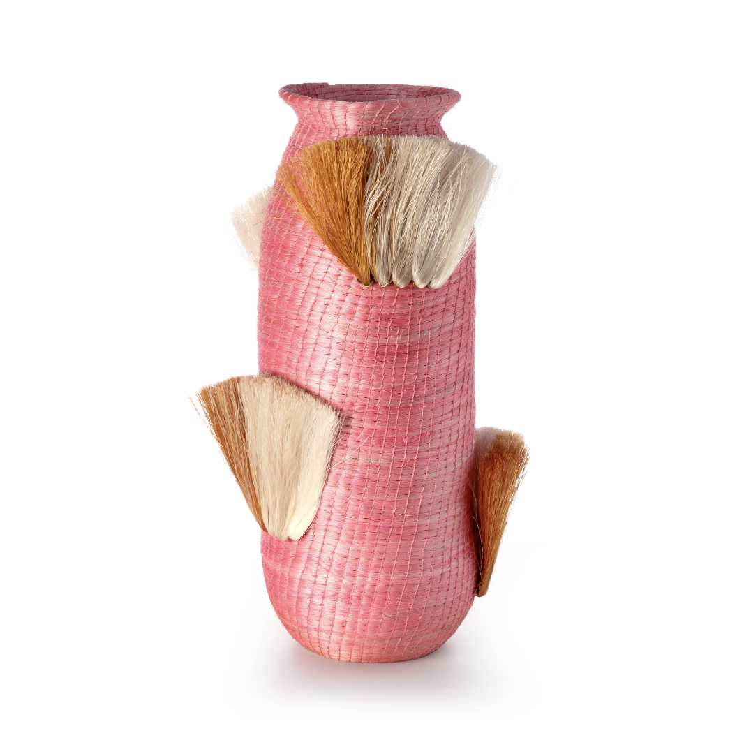 fanned out large tall vase   peony + ochre fans