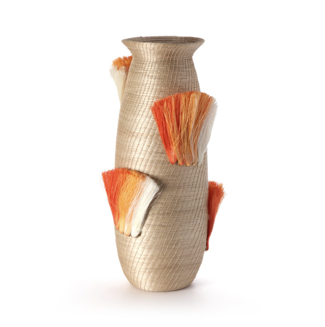 fanned out large tall vase   flax + tangerine fans