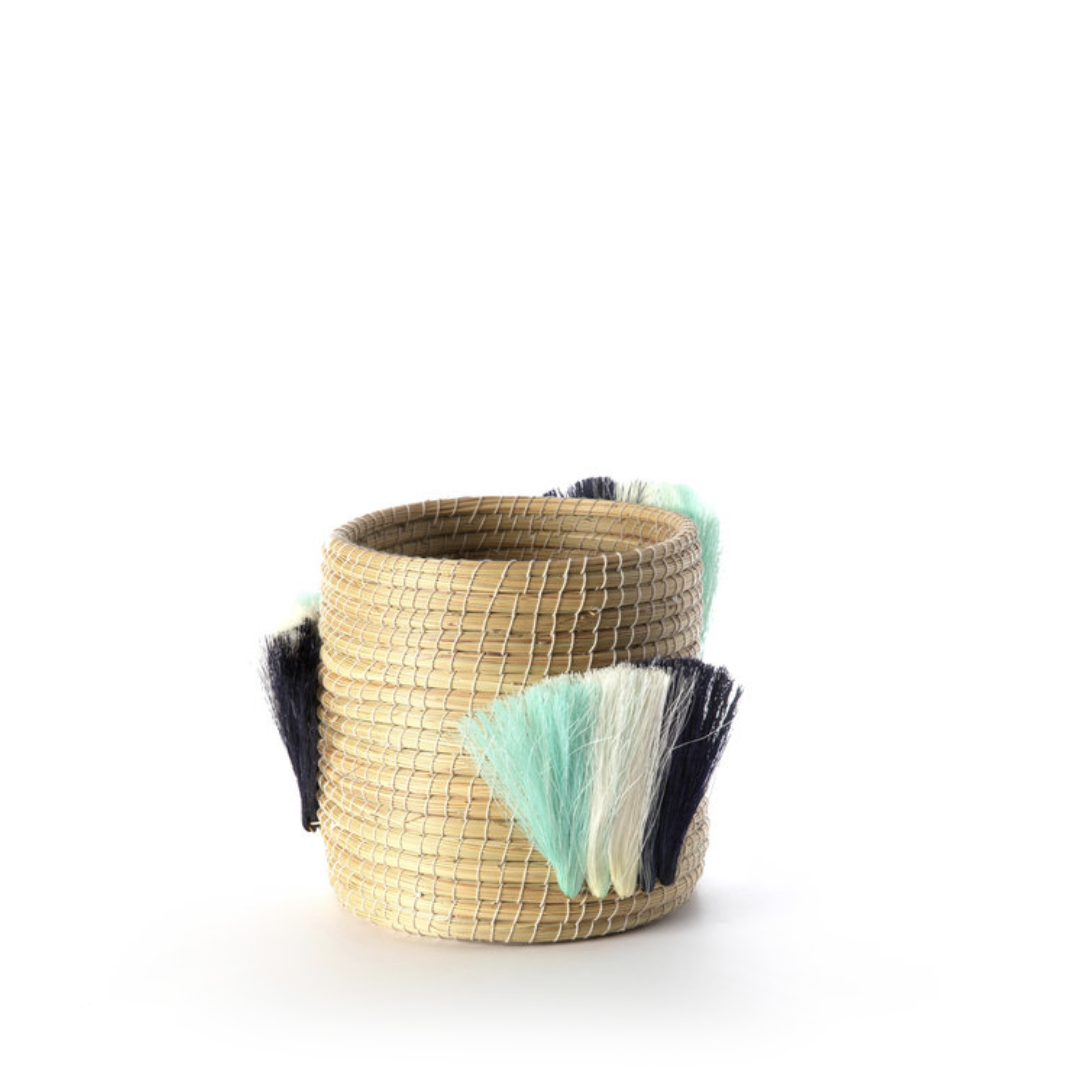 fanned out small planter   natural + turquoise fans