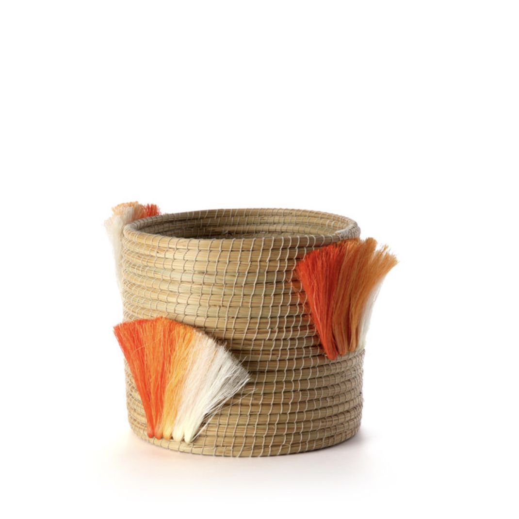 fanned out medium planter   natural + tangerine fans