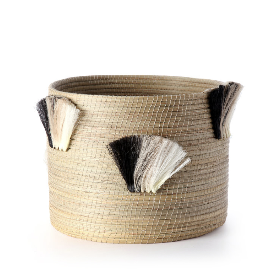 fanned out large planter natural + black fans