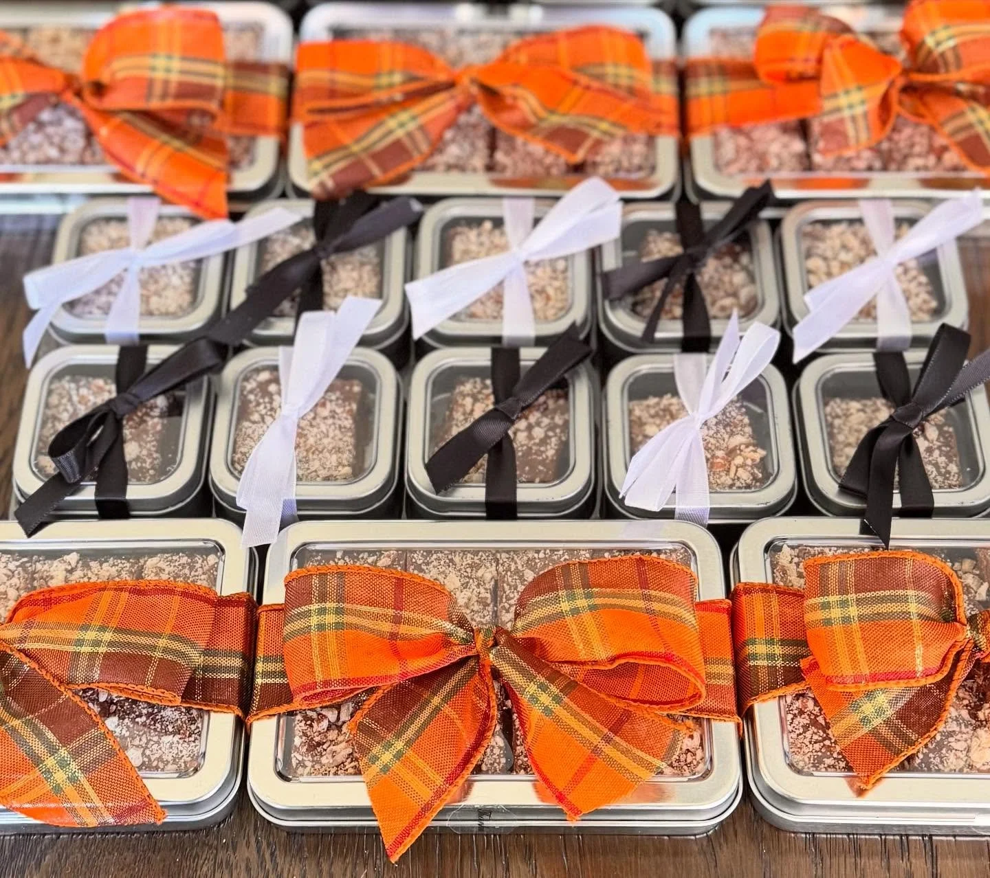 Happy Fall Y&rsquo;all 🧡 @sweetaddictiontoffee with Fall Plaid ribbon available now 🧡
.
@sweetaddictiontoffee 
.
.
#sweetaddictiontoffee #fall #yall #toffee #season