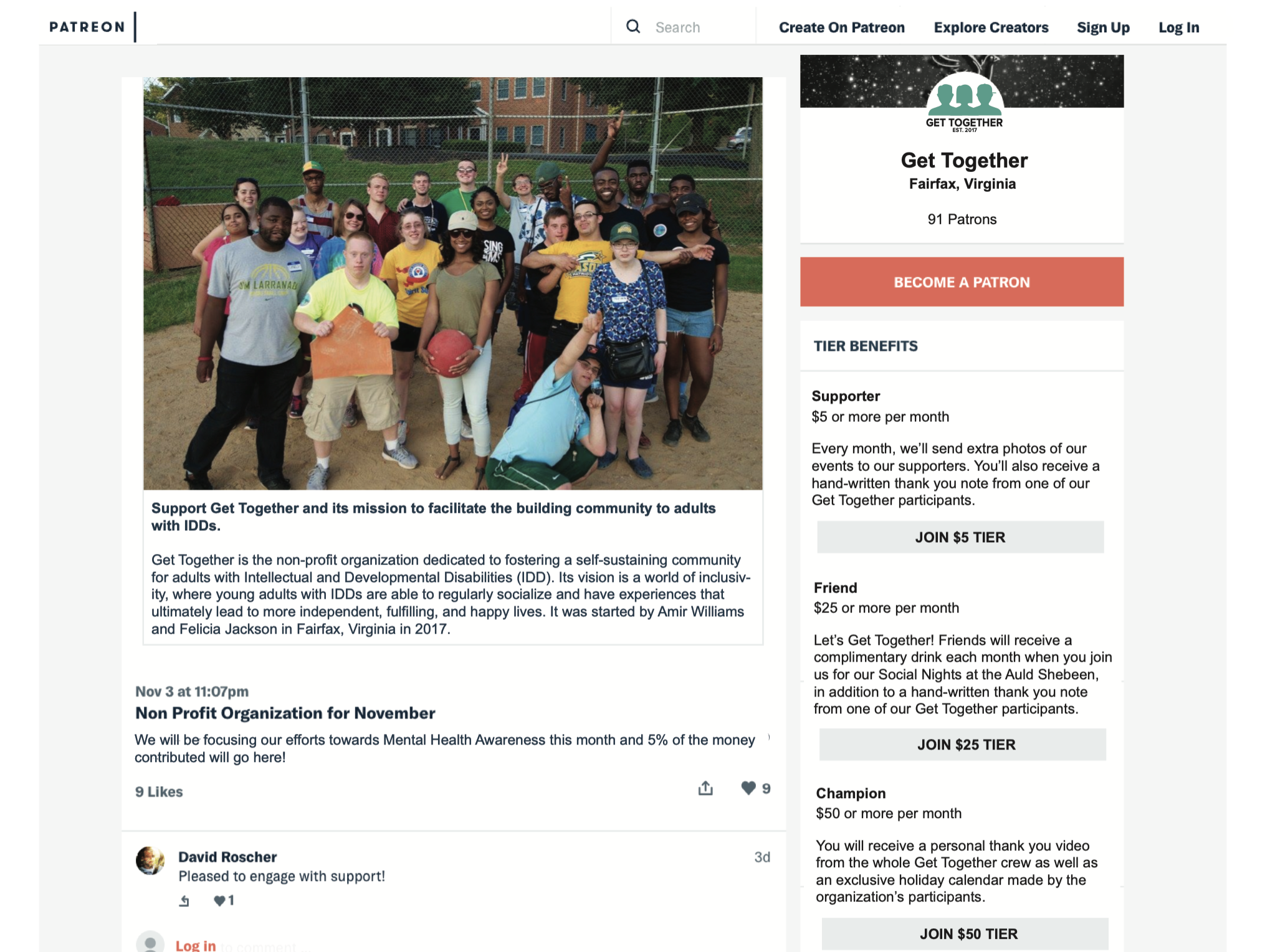 Creating a Patreon page was one of our recommendations to Out’N’About for soliciting regular donations as a way to move away from time consuming fundraising events which is currently their main source of income.