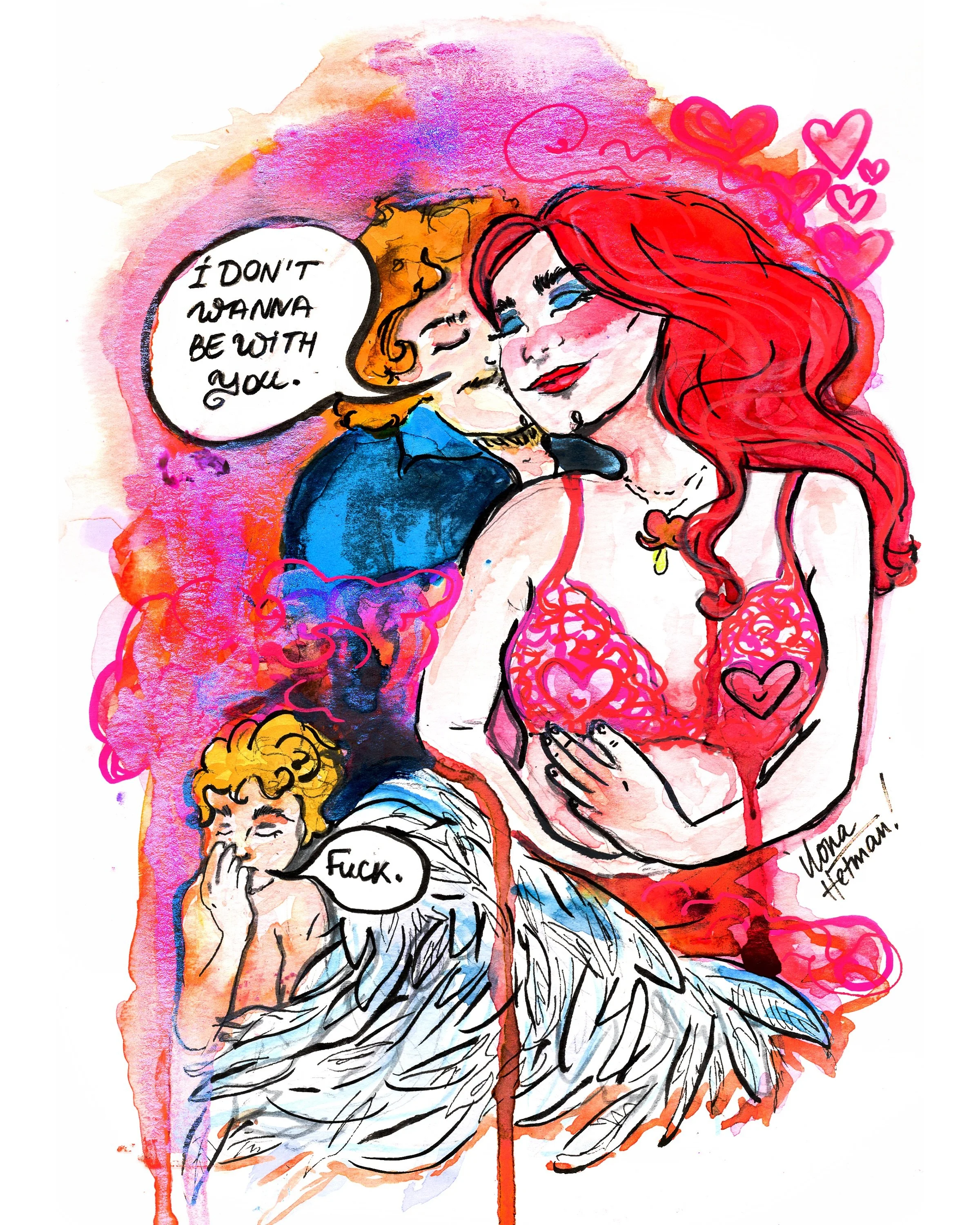 Ahh fuck ❣️ Numero quattro from &ldquo;Bleeding Heart&rdquo; collection.

This series was inspired by some of my Valentines Day sketches from 2025 🫀

#ilonahetman #comicart #watercolourartist