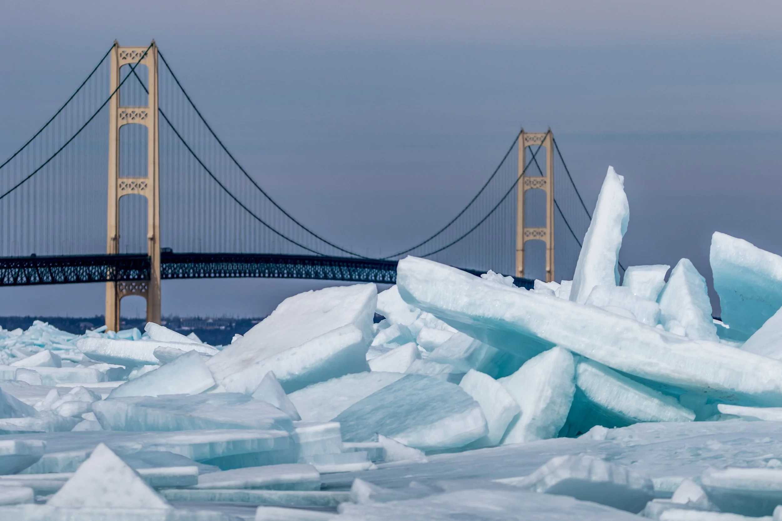 Mackinaw Bridge with Blue Ice (Spring breakup) 