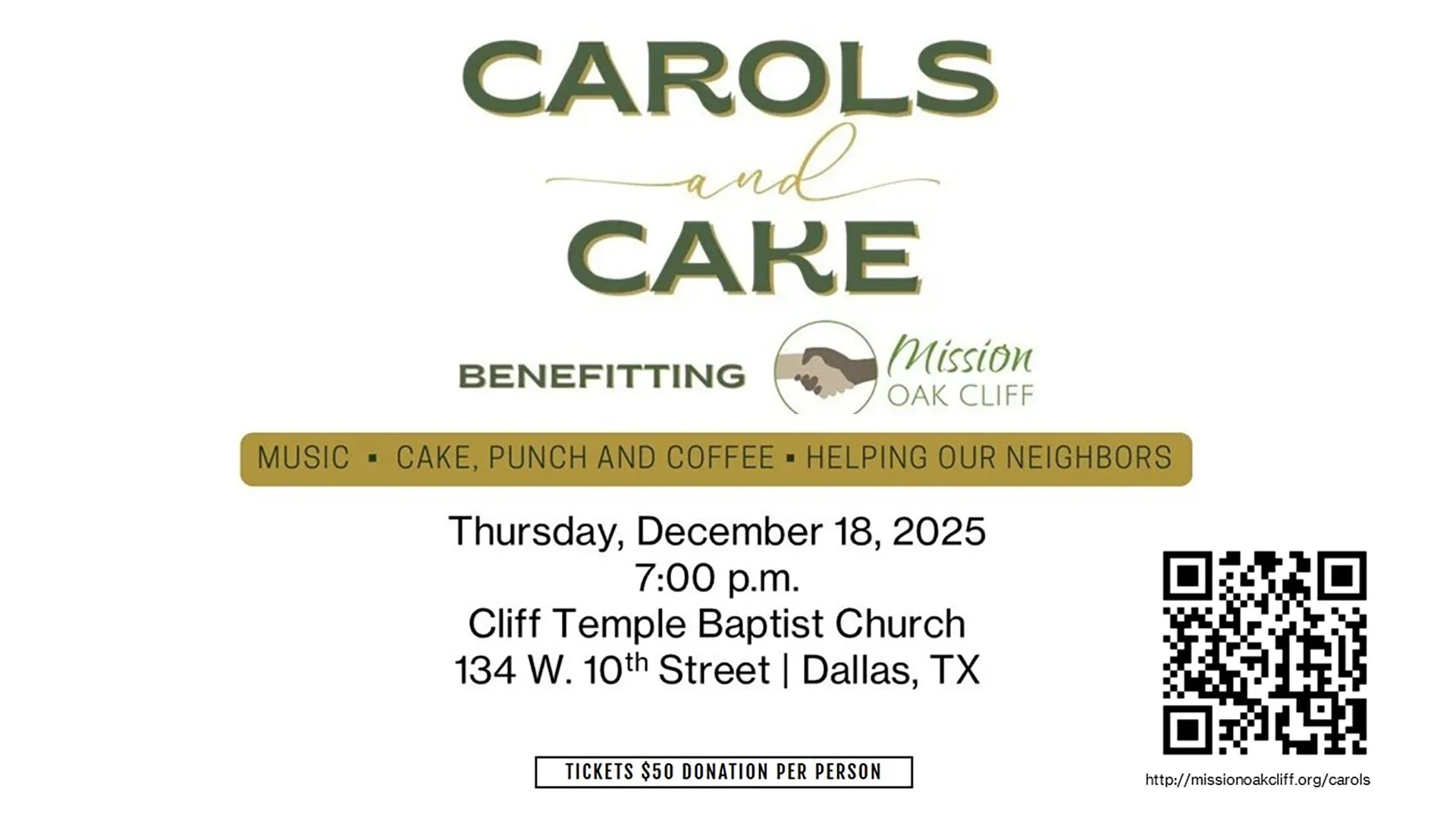 Carols and Cake - benefitting Mission Oak Cliff