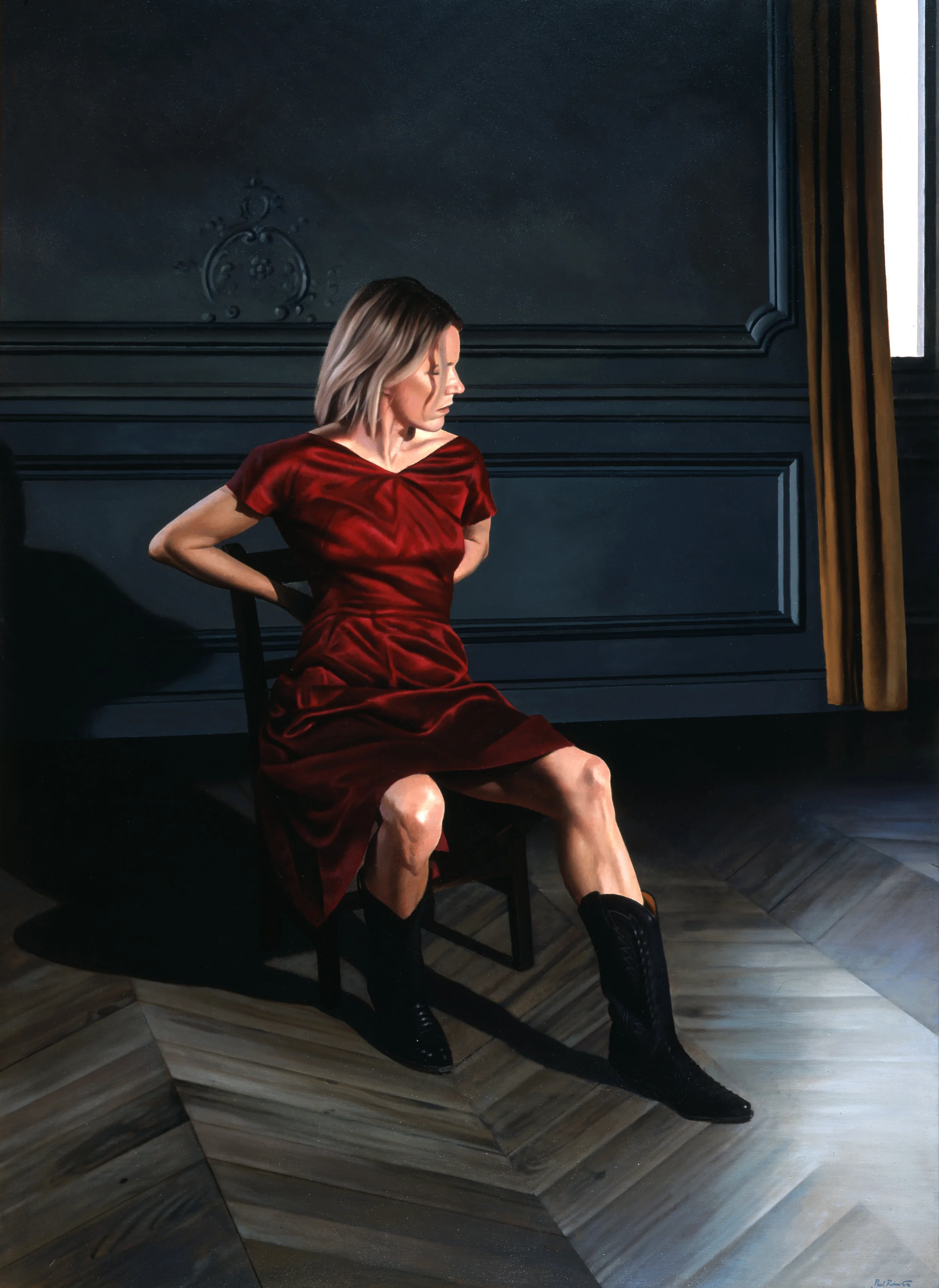 Buttoning The Red Dress