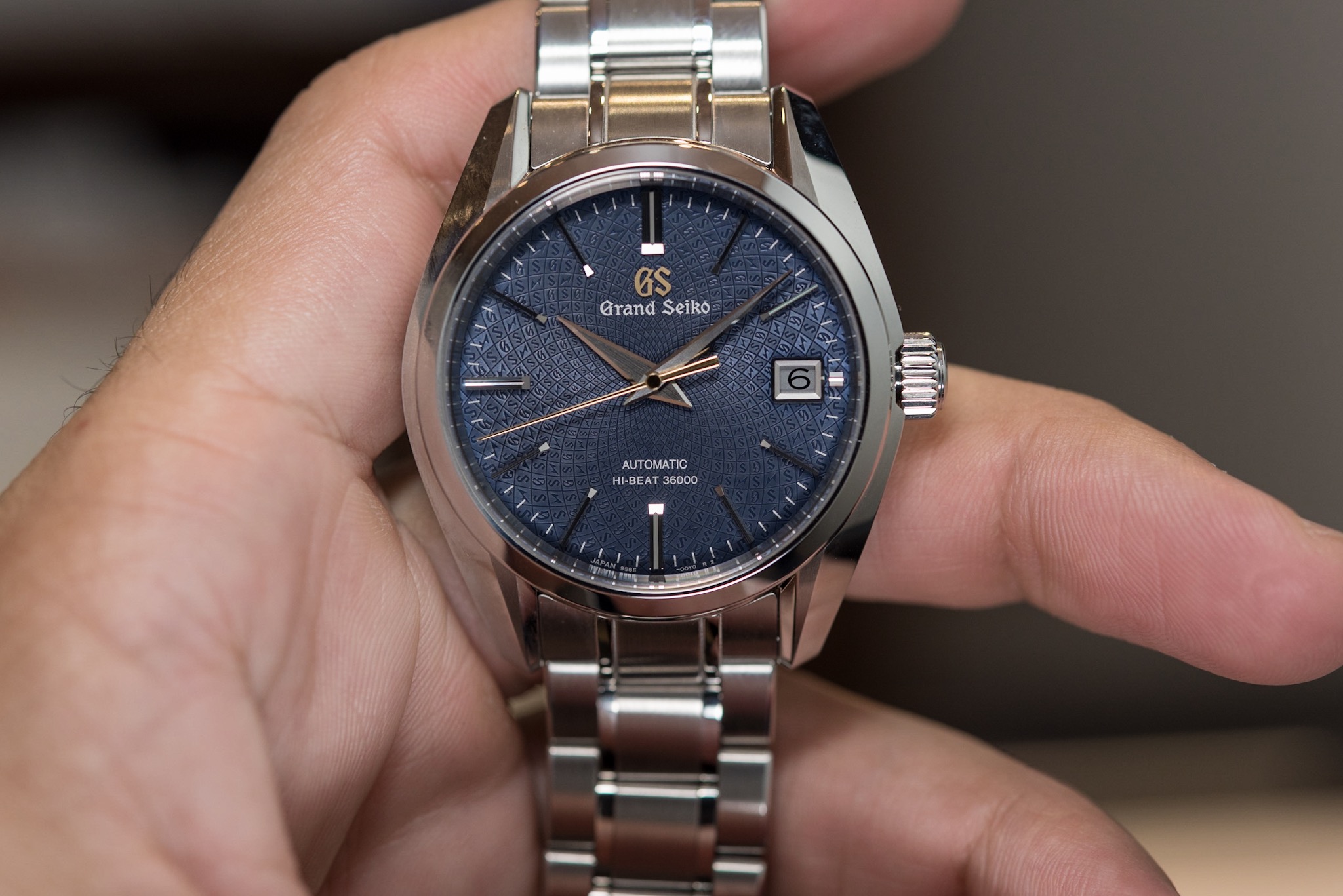 Stainless steel model with blue dial
