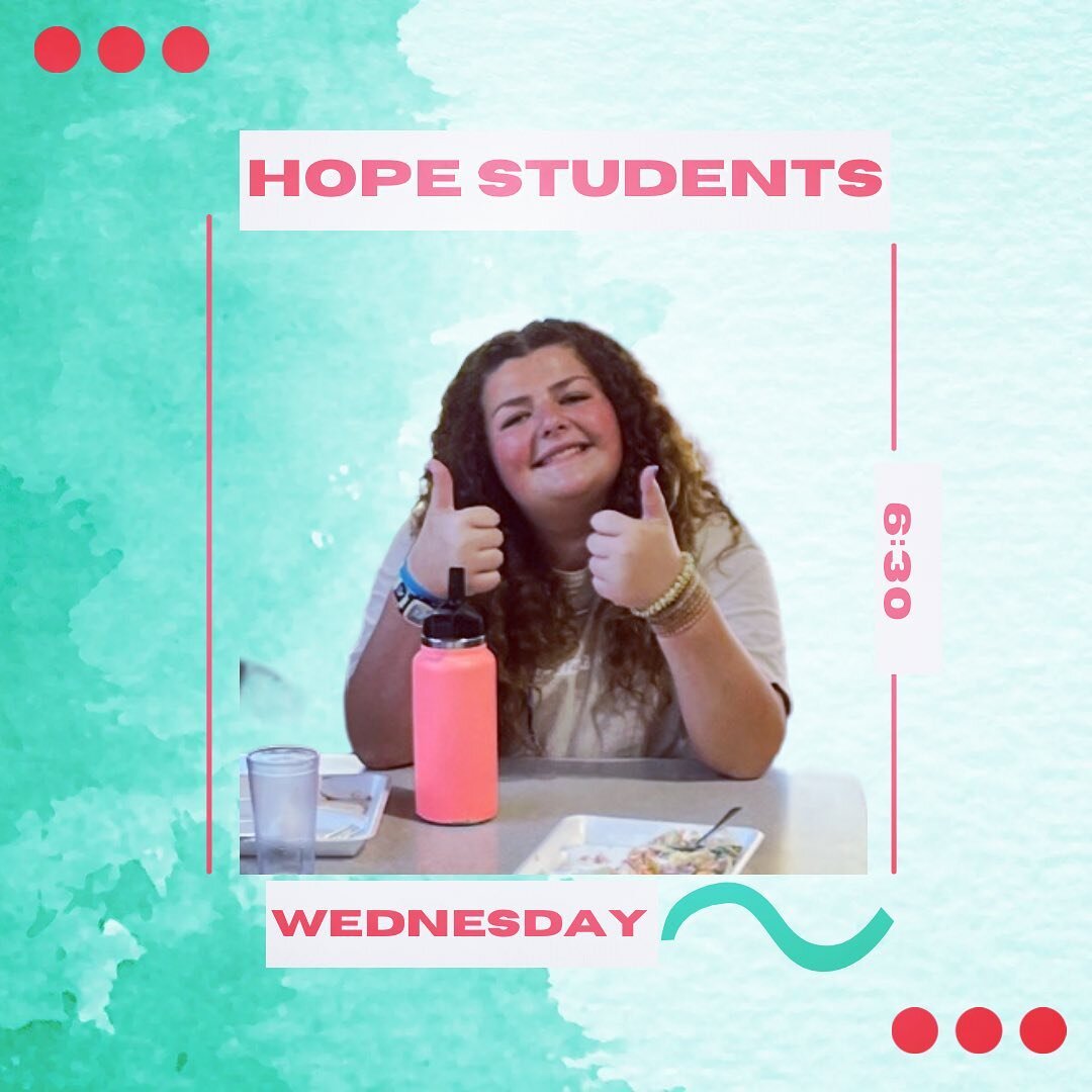 Hope Students tomorrow at 6:30!! Our desire is that Hope is the place you can feel at home, be encouraged, and be challenged by Scripture. Bring your friends and join us!