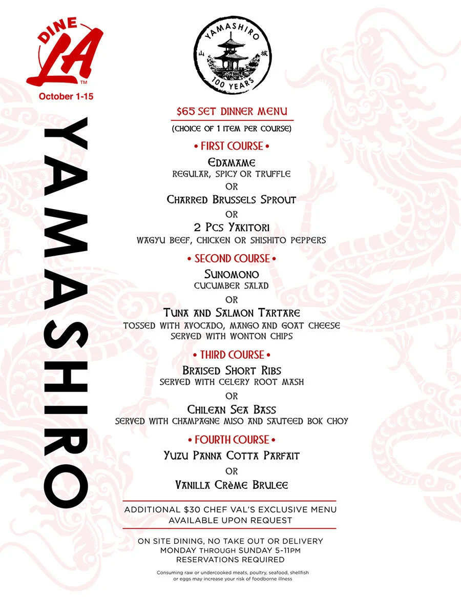 Dinner Menu — YAMASHIRO