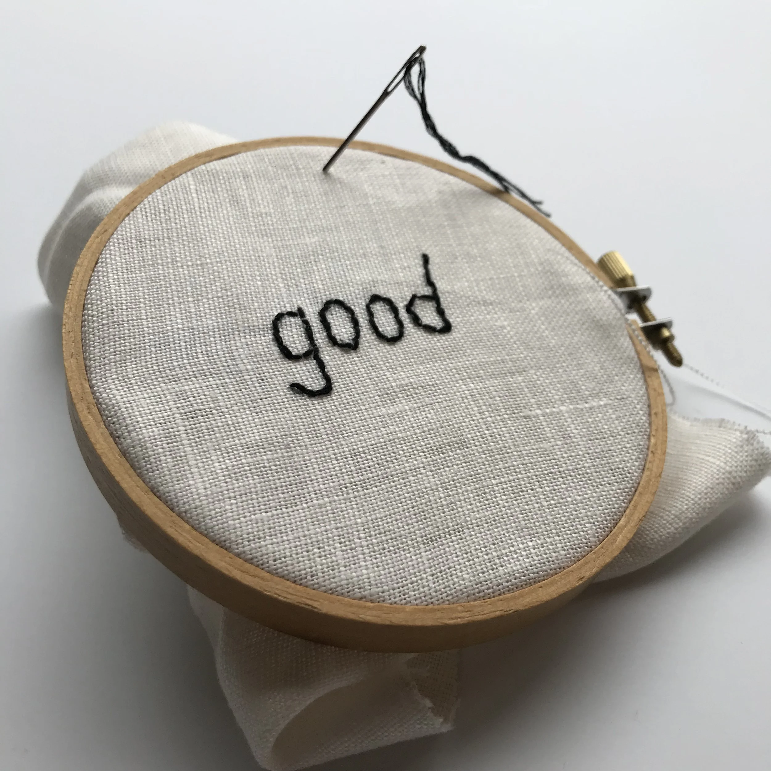   Good Enough, 2019, Marsha Borden    9”, Linen, Thread, Stitch    