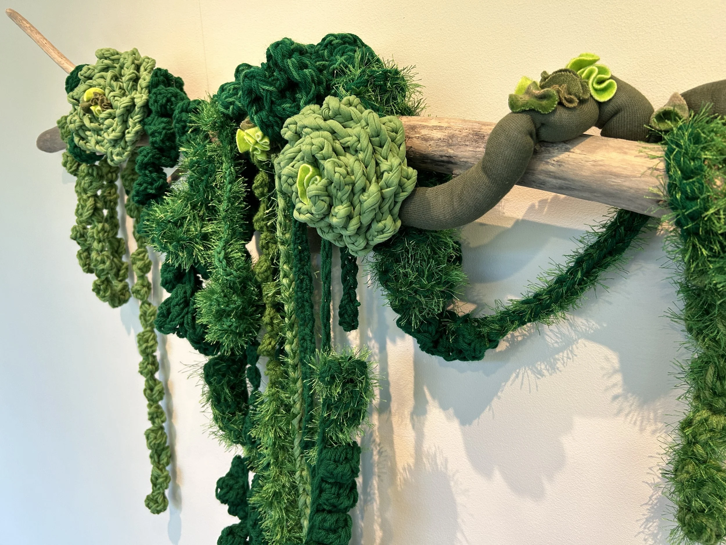   Creeping Vines, Marsha Borden, 2024    3'x3', yarn, fabric, felt  