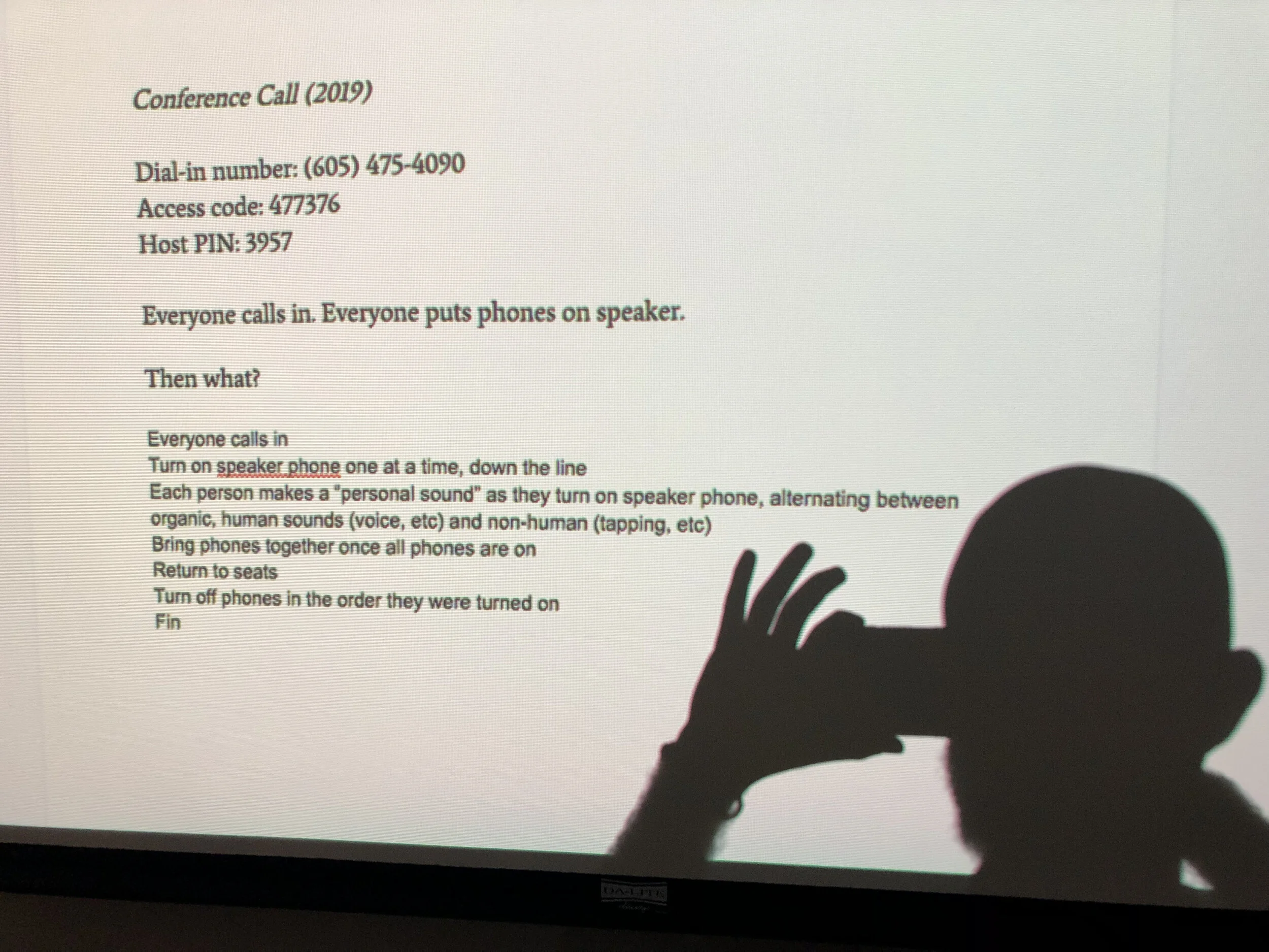 The score for “Conference Call” as composted by the students of “eMusicking: Composing, Performing and Listening in a Digital World”