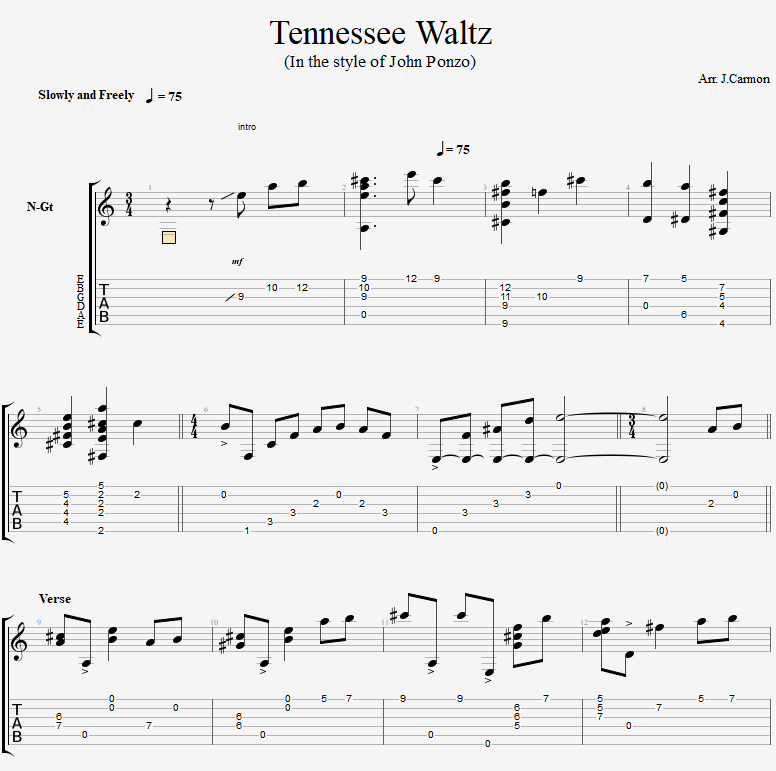 Tennessee Waltz Guitar Tab Joey Carmon