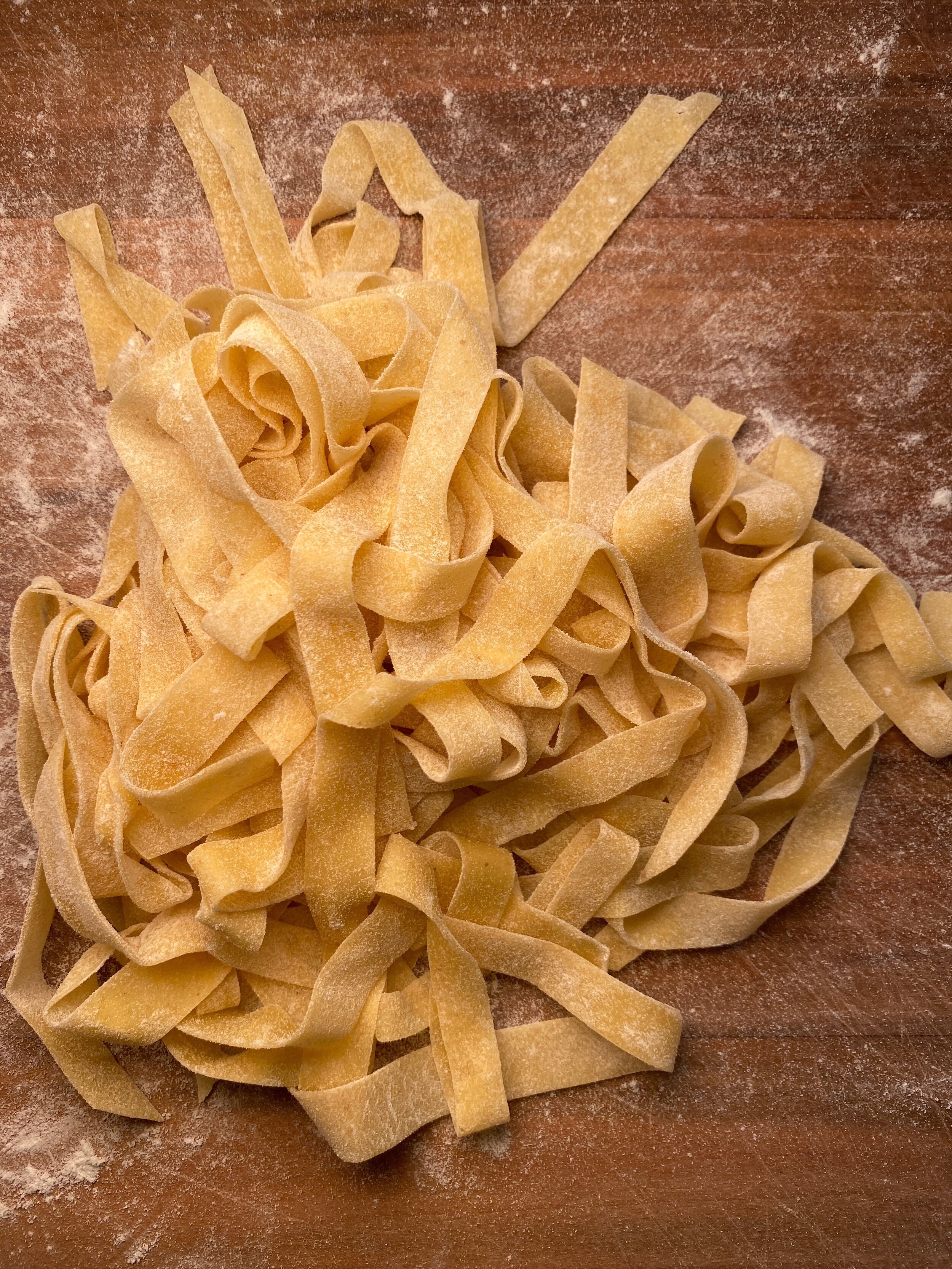 Freshly rolled handmade pasta sheets prepared by Chef Dominick Maietta.